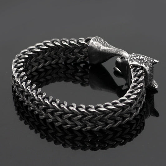 Jewelry - Bracelets - Stainless Steel Vintage Black Wolf Head Cuban Chain Men