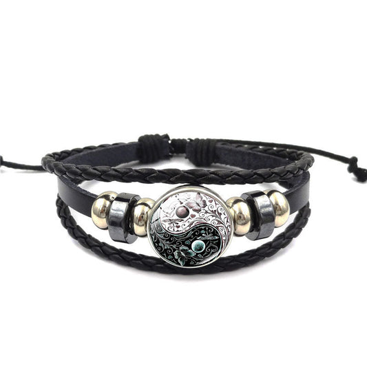 Jewelry - Bracelets - TaiYin Yang Charm Multilayer Braided Leather
