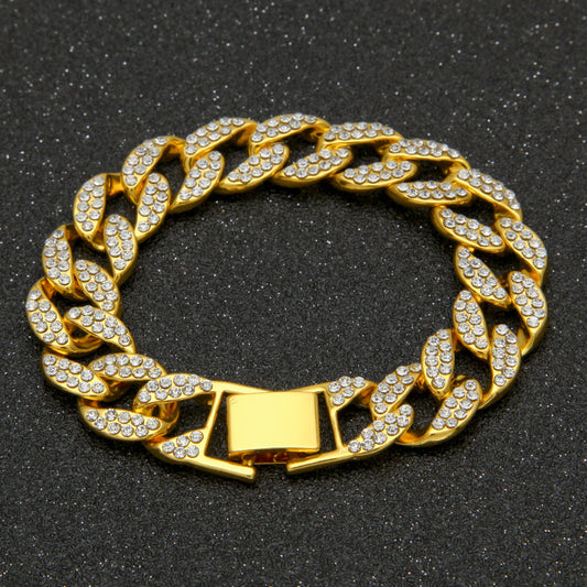 Jewelry - Bracelets - Cuban Chain Rhinestone Gold Plated Men