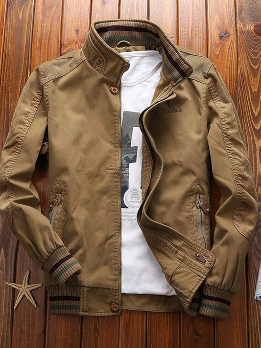 Men's Full Size Bomber Jacket with Ribbed Cuffs and Collar Plus Size - Ultim8 Designs 4 U