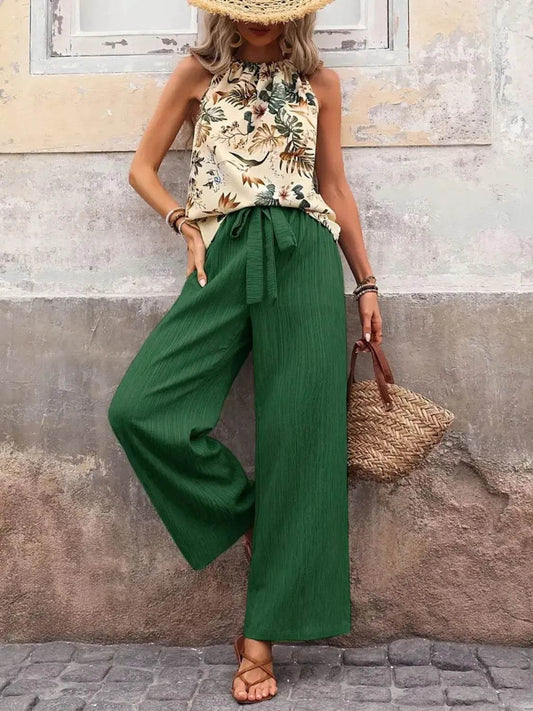 Printed Tank Top and Wide Leg Pants Set - Ultim8 Designs 4 U