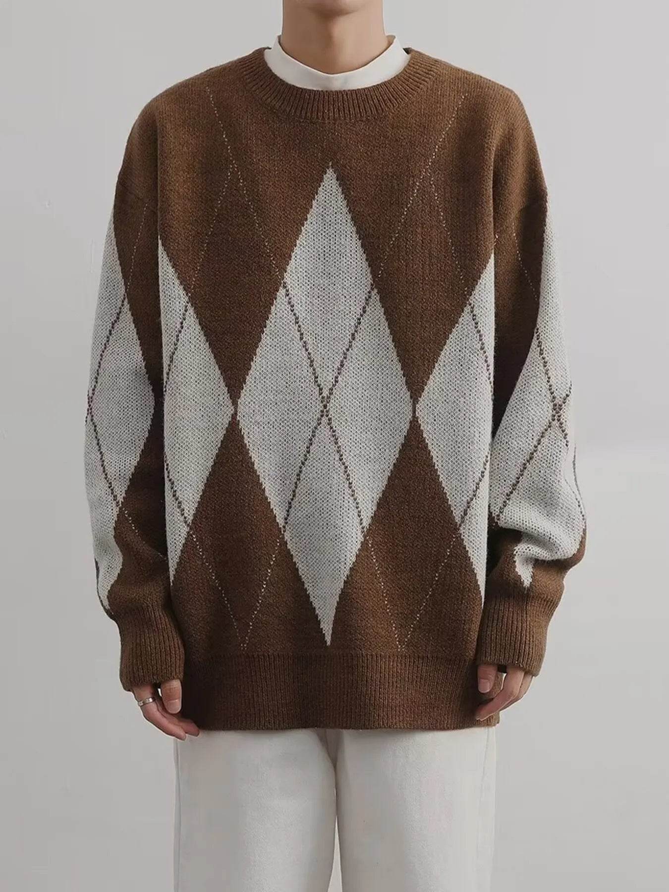 Men's Argyle Pattern Oversized Sweater - Ultim8 Designs 4 U