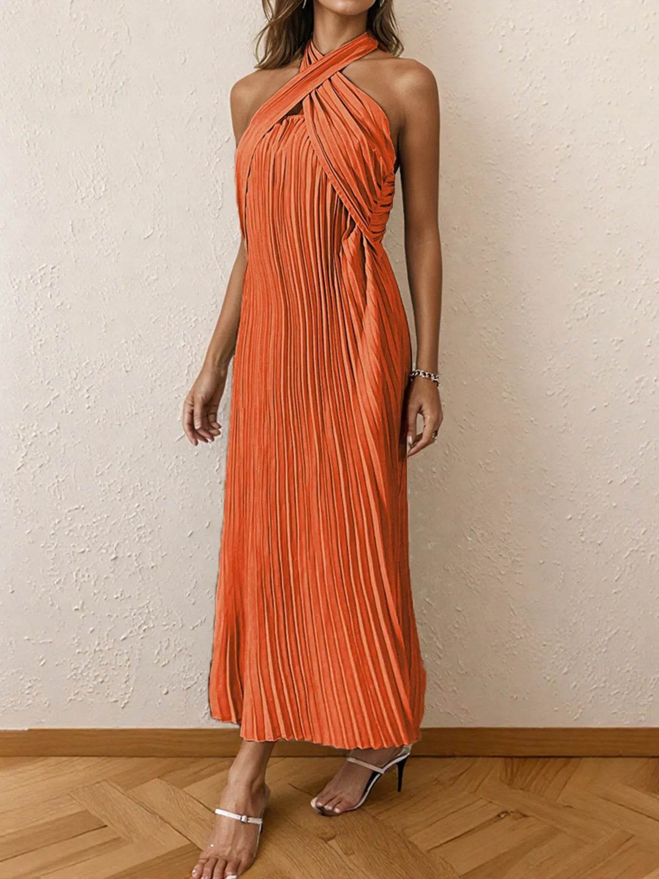 Pleated Halter Neck Midi Dress - Ultim8 Designs 4 U