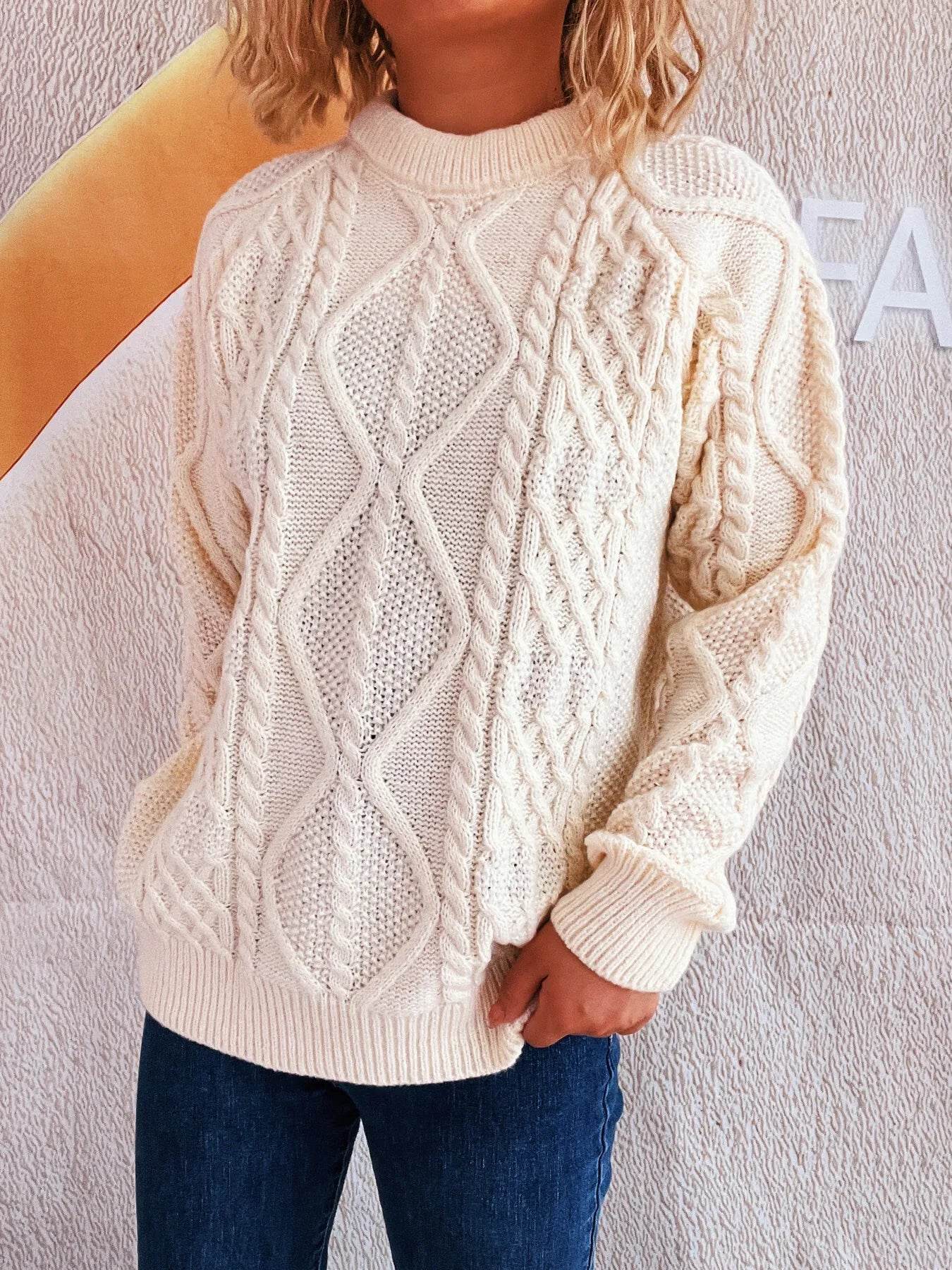 Cable Knit Long Sleeve Sweater - Ultim8 Designs 4 U