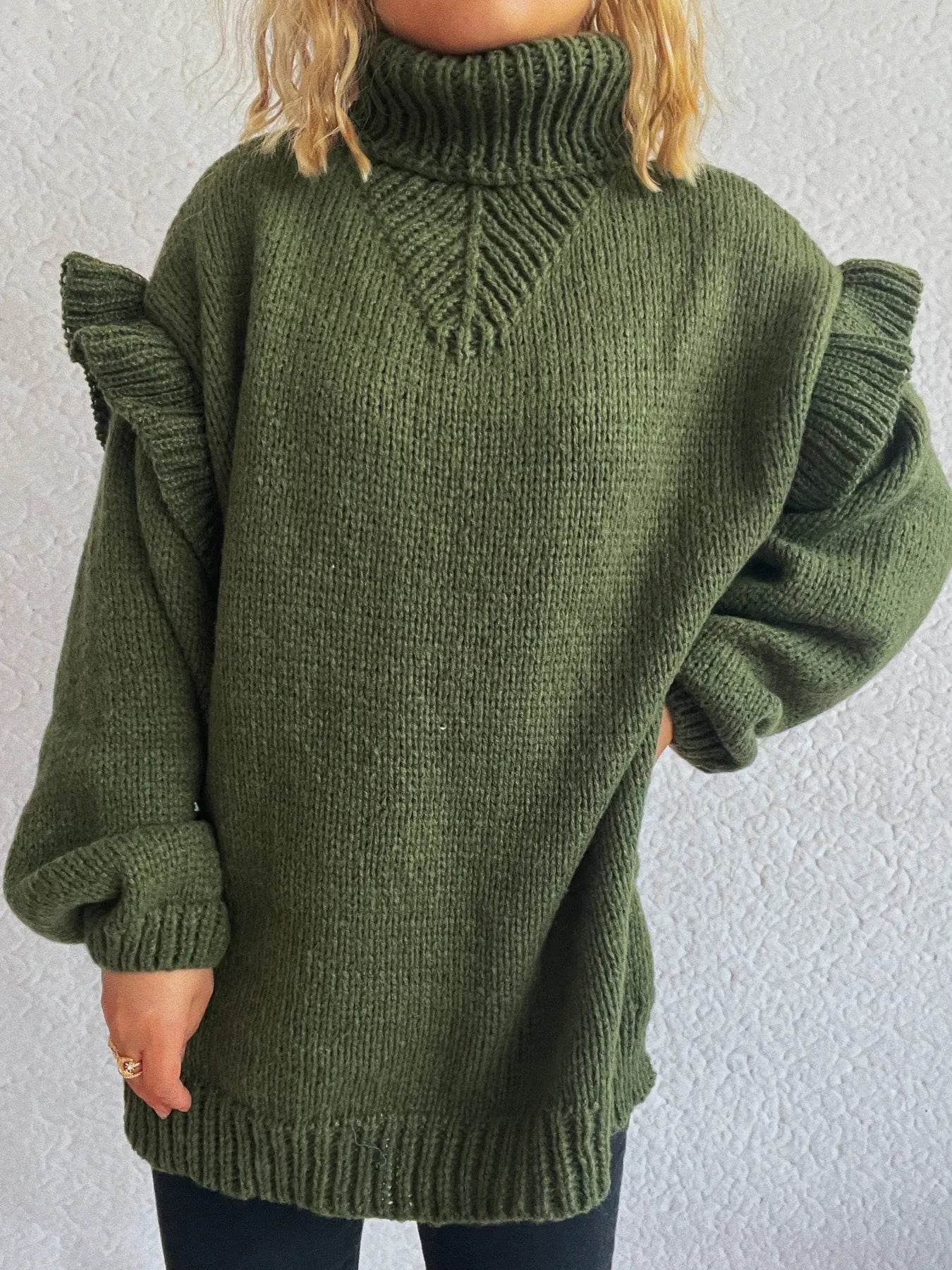 Ruffled Turtleneck Long Sleeve Sweater - Ultim8 Designs 4 U