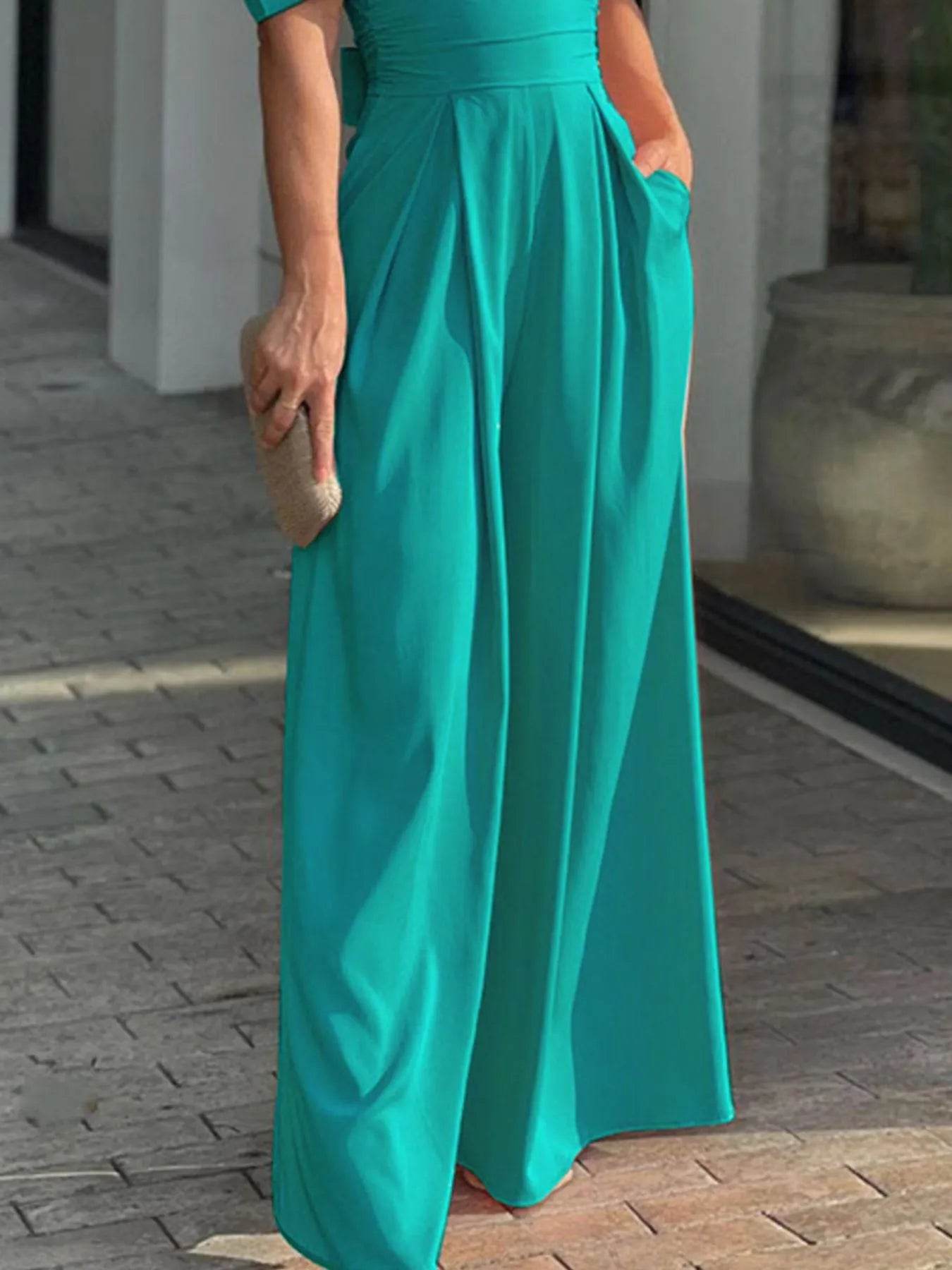 Full Size Cutout V-Neck Puff Sleeve Jumpsuit Plus Size - Ultim8 Designs 4 U