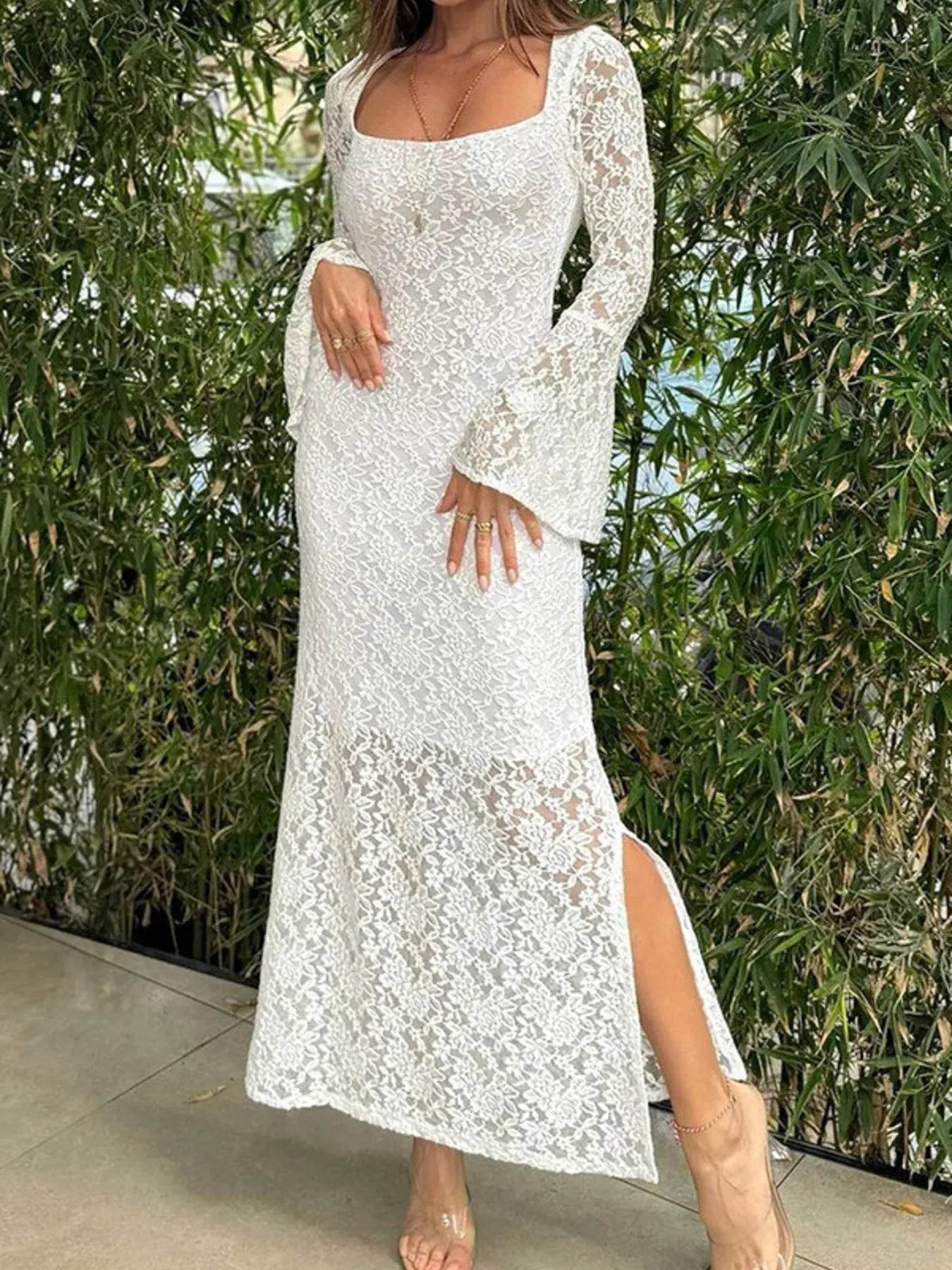 Lace Bell Sleeve Square Neck Bodycon Dress - Ultim8 Designs 4 U
