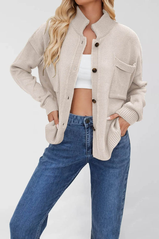 Ribbed Hem Button Up Cardigan - Ultim8 Designs 4 U