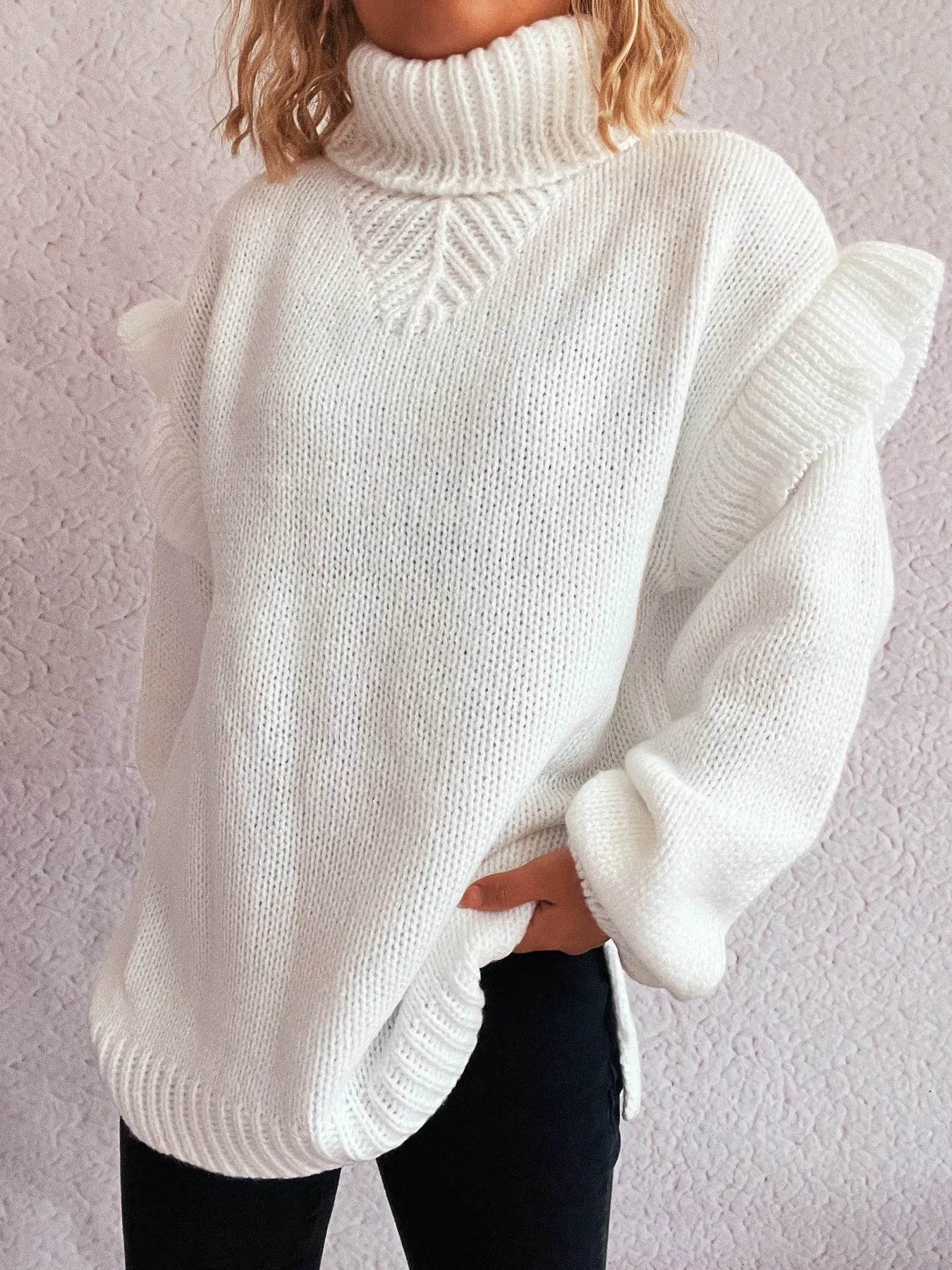 Ruffled Turtleneck Long Sleeve Sweater - Ultim8 Designs 4 U