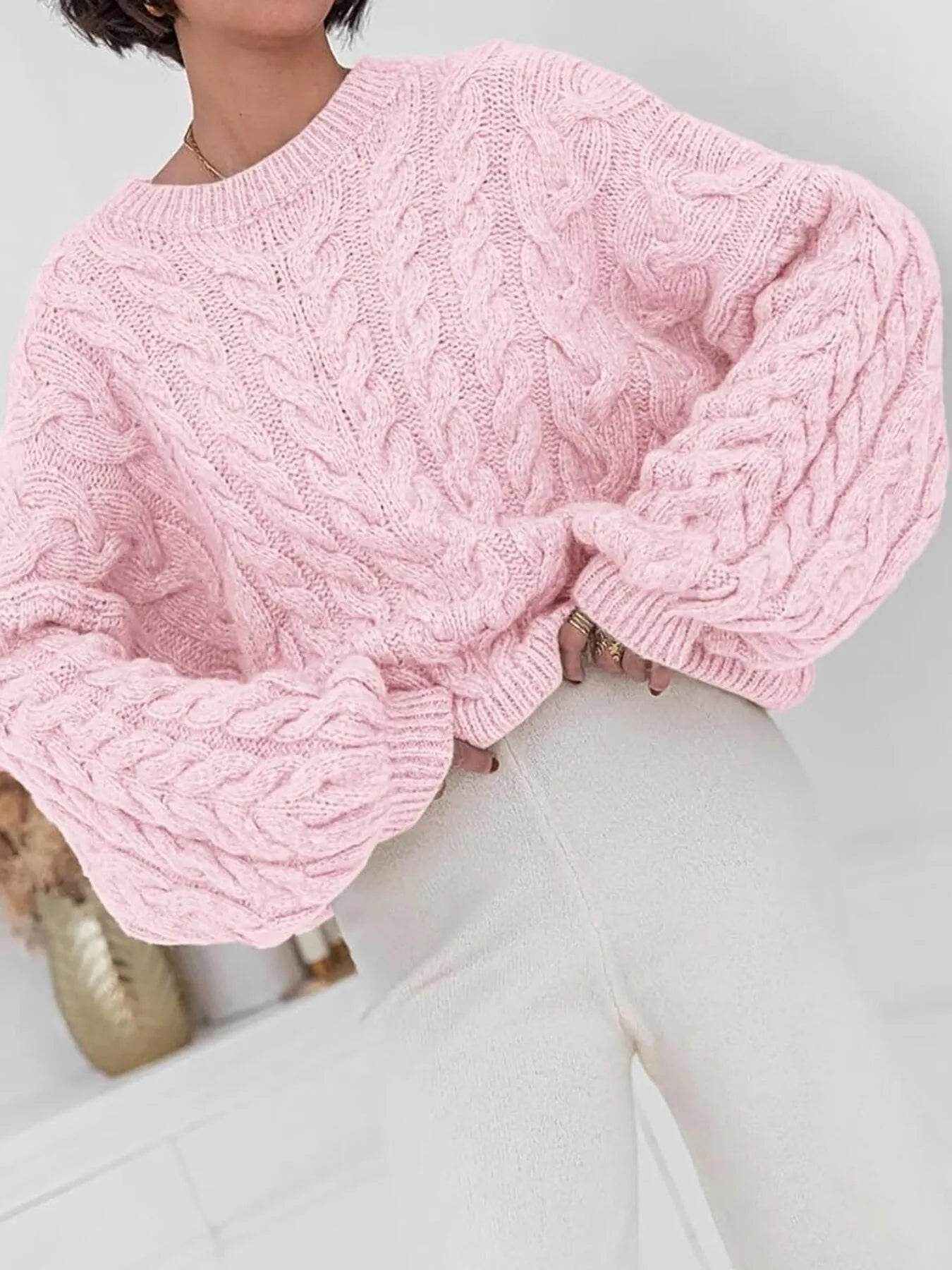 Cable Knit Long Sleeve Sweater - Ultim8 Designs 4 U
