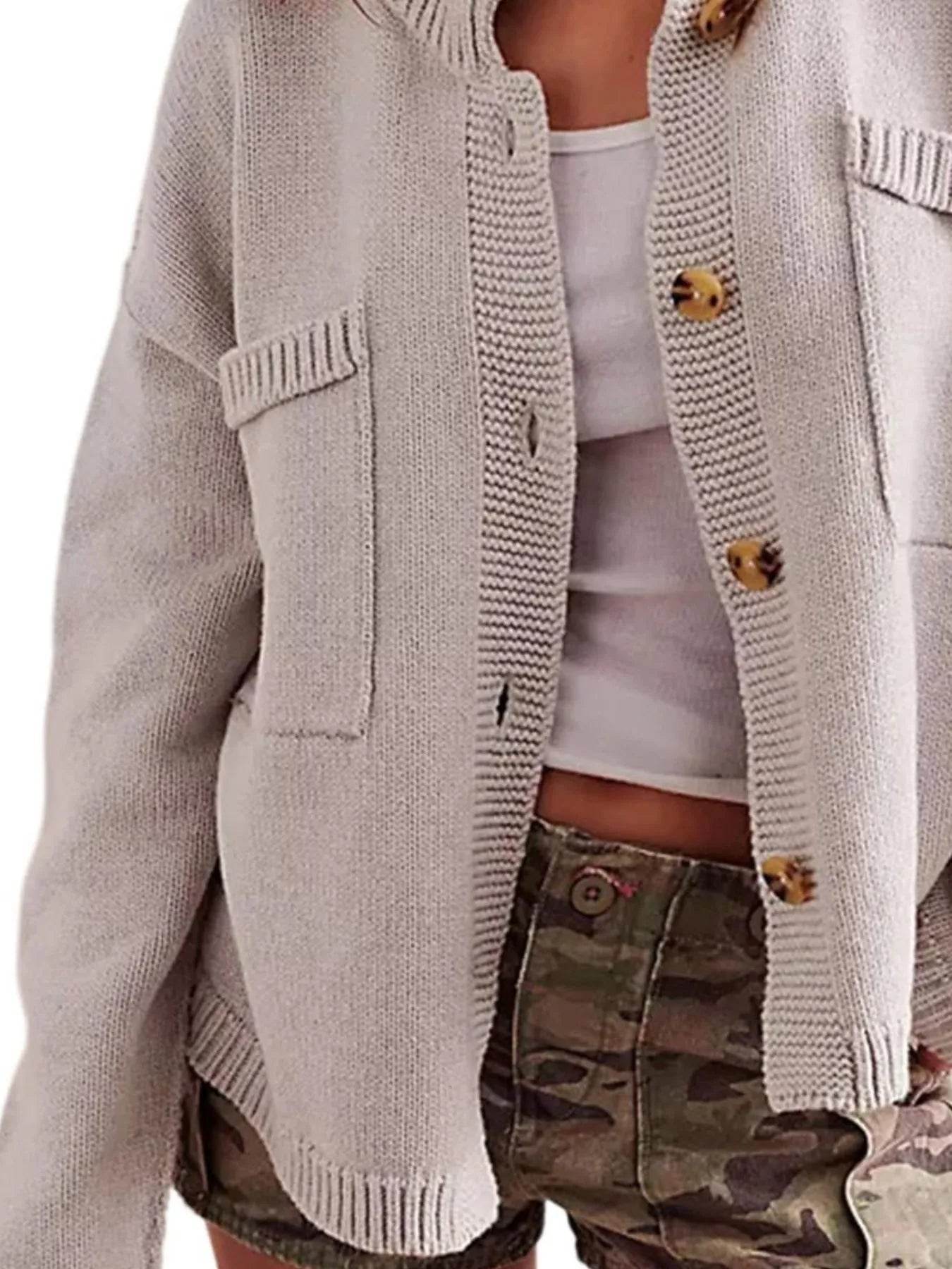 Ribbed Hem Button Up Cardigan - Ultim8 Designs 4 U