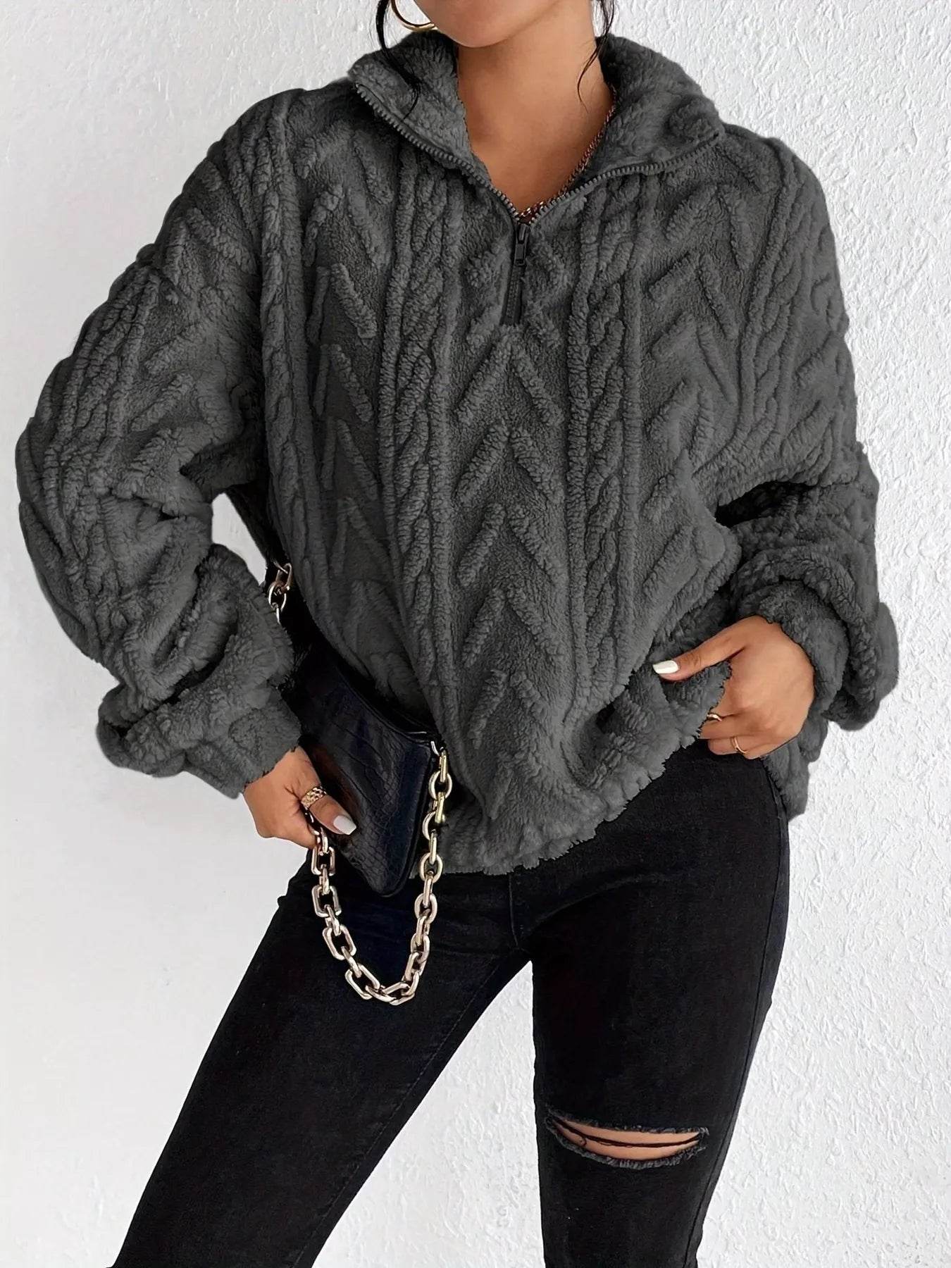 Quarter Zip Dropped Shoulder Sherpa Sweatshirt - Ultim8 Designs 4 U
