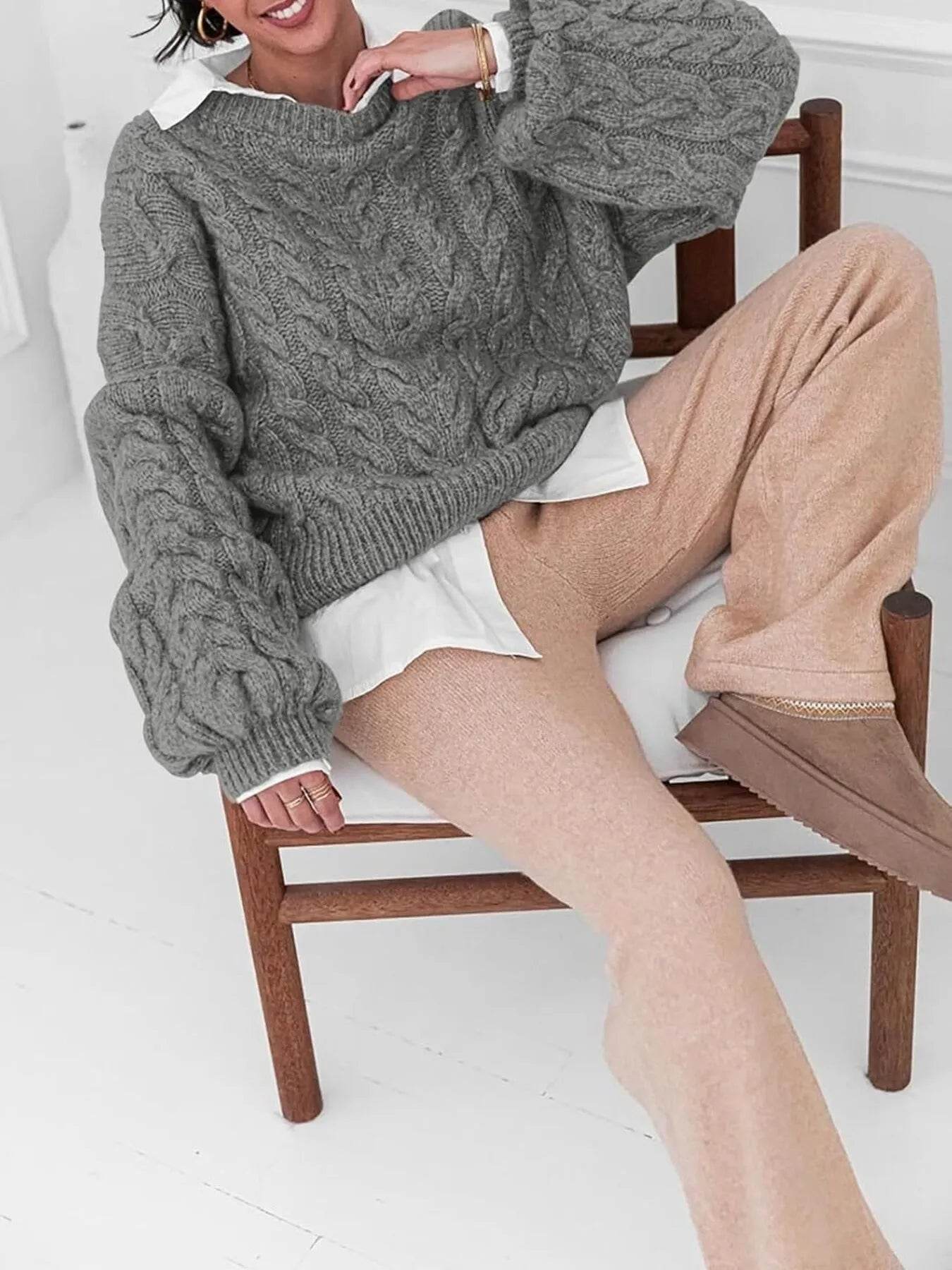 Cable Knit Long Sleeve Sweater - Ultim8 Designs 4 U