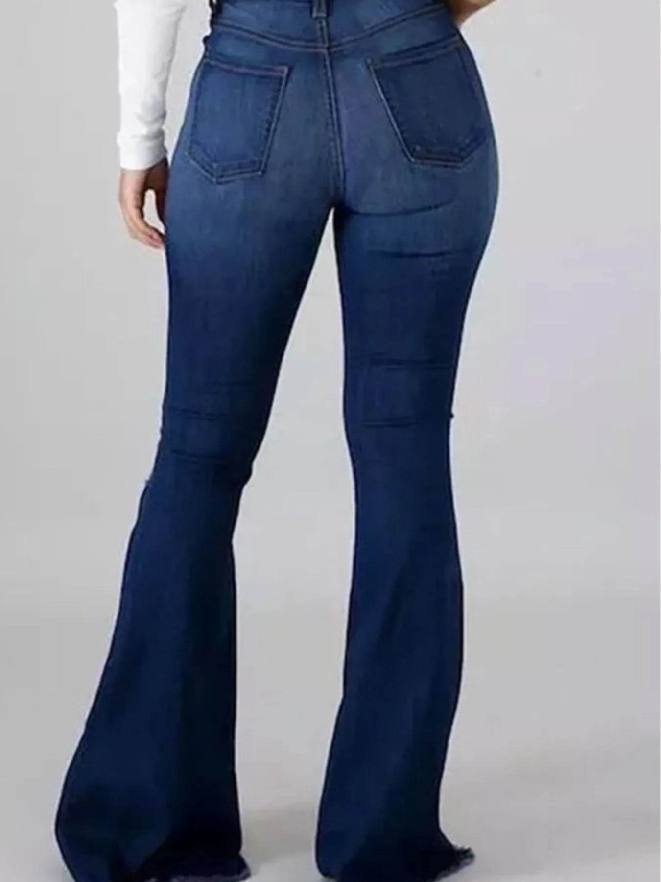Full Size Distressed Raw Hem Flare Jeans Plus Size - Ultim8 Designs 4 U