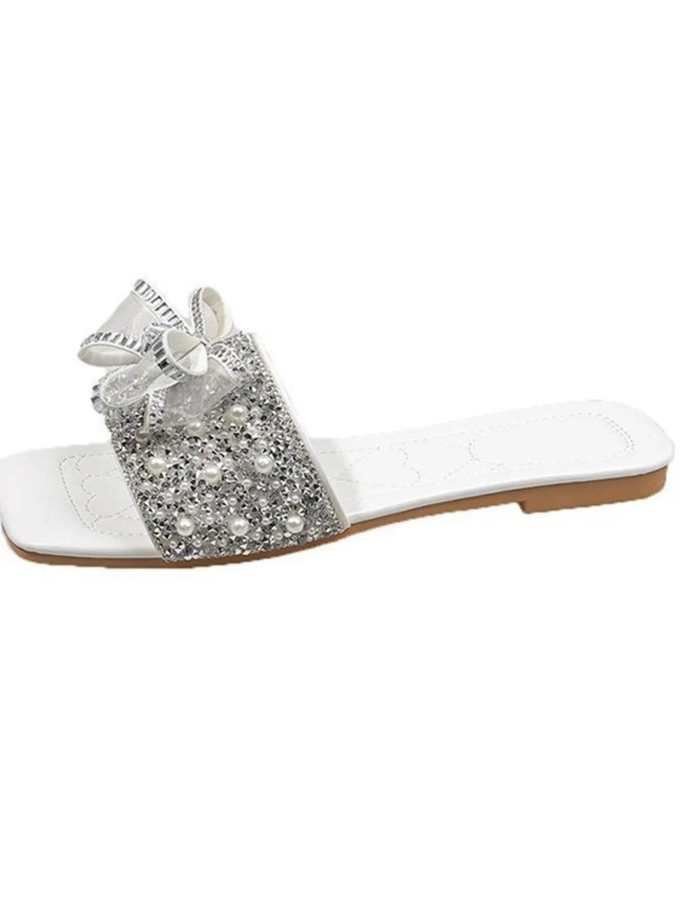 Rhinestone Pearl Embellished Bow Sandals - Ultim8 Designs 4 U