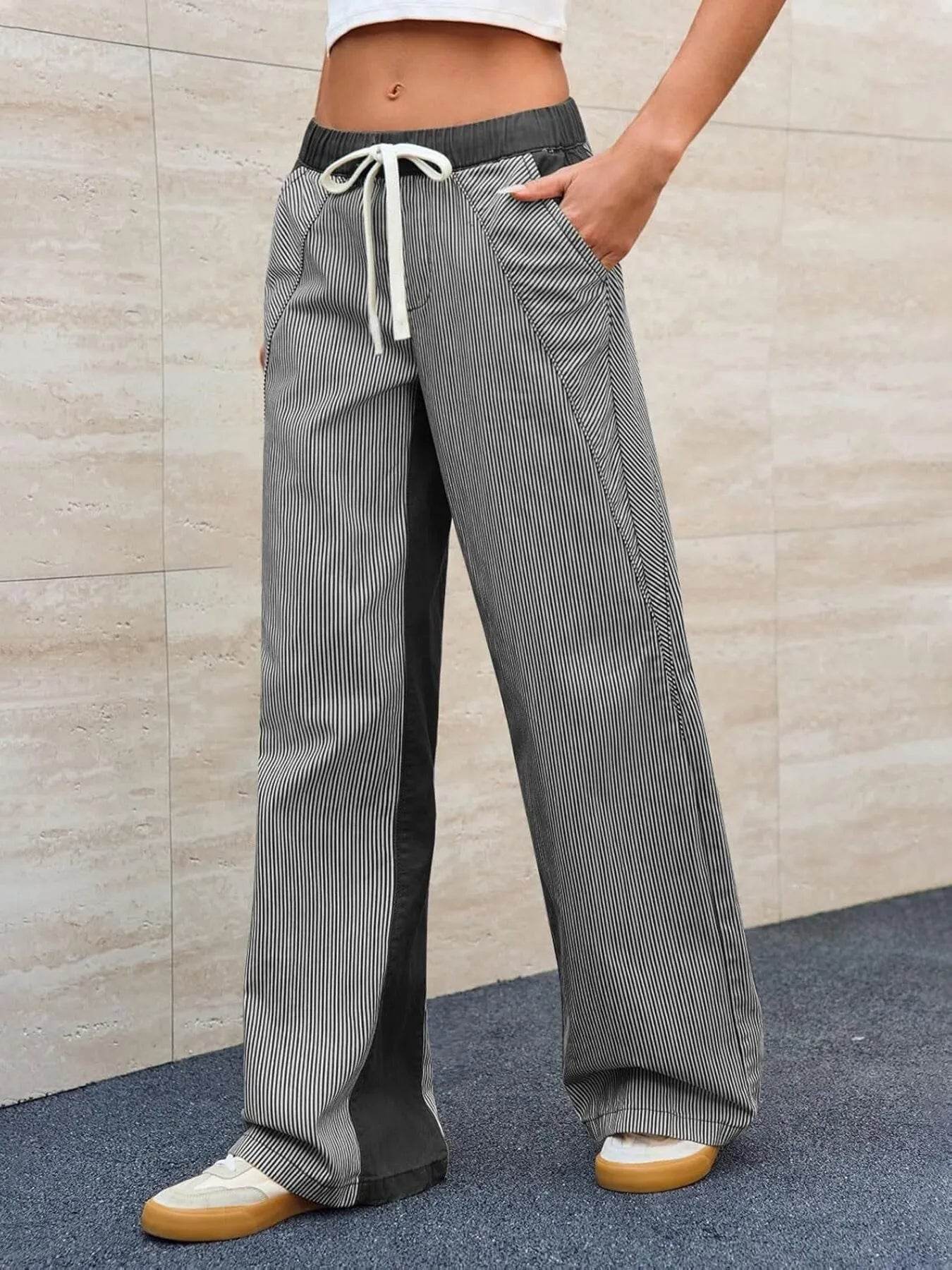 Striped Wide Leg Jeans - Ultim8 Designs 4 U