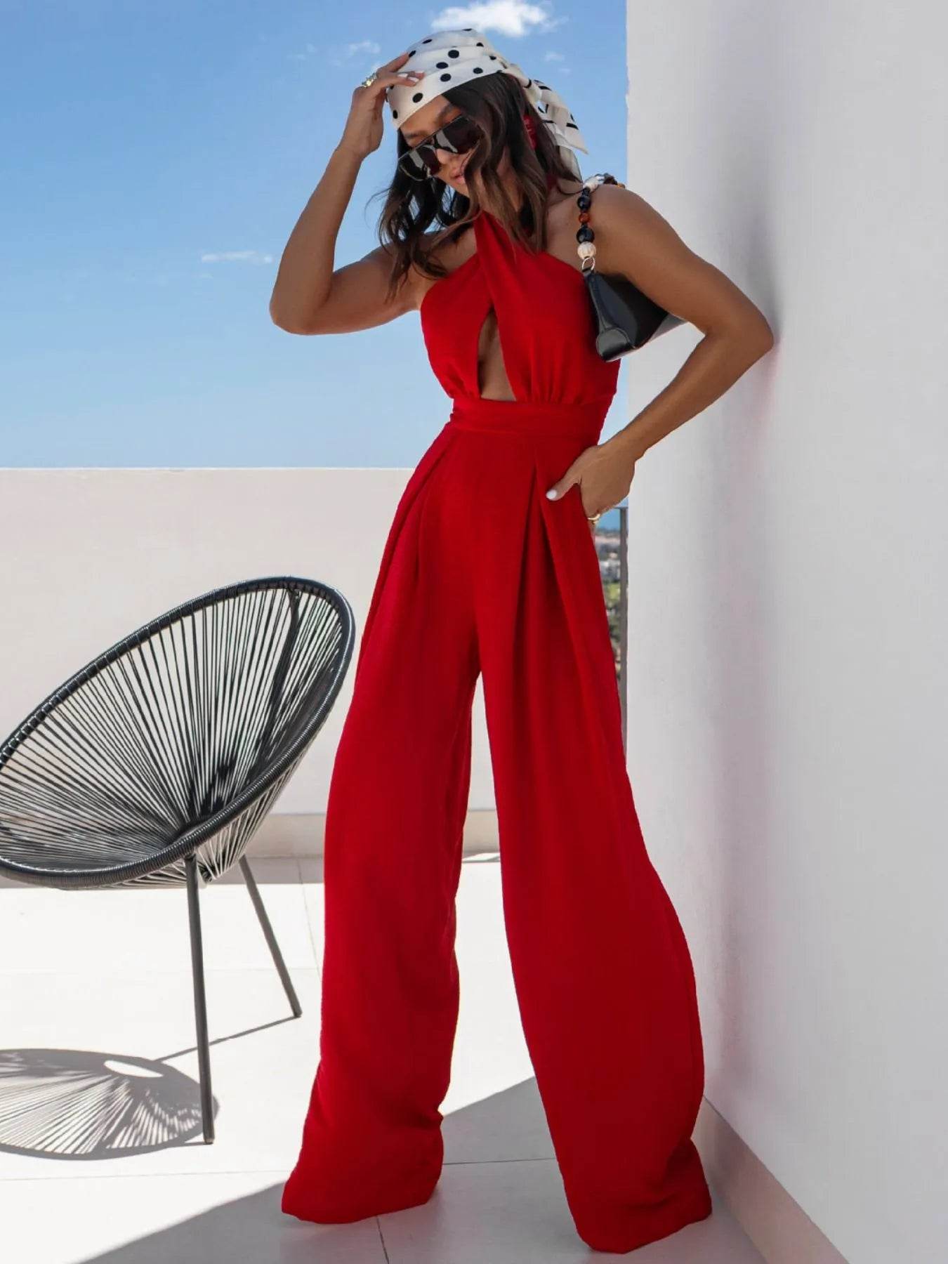 Wide Leg Cutout Halter Neck Jumpsuit - Ultim8 Designs 4 U