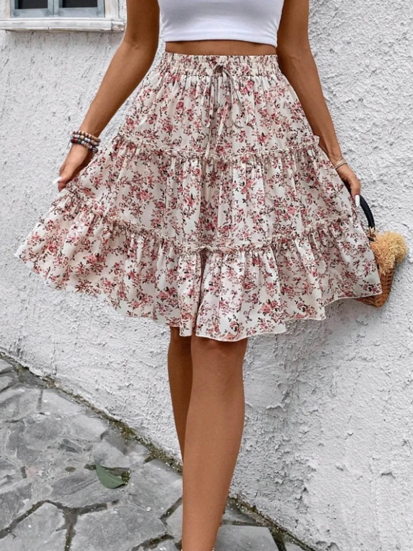 Floral Print Midi Skirt - Ultim8 Designs 4 U