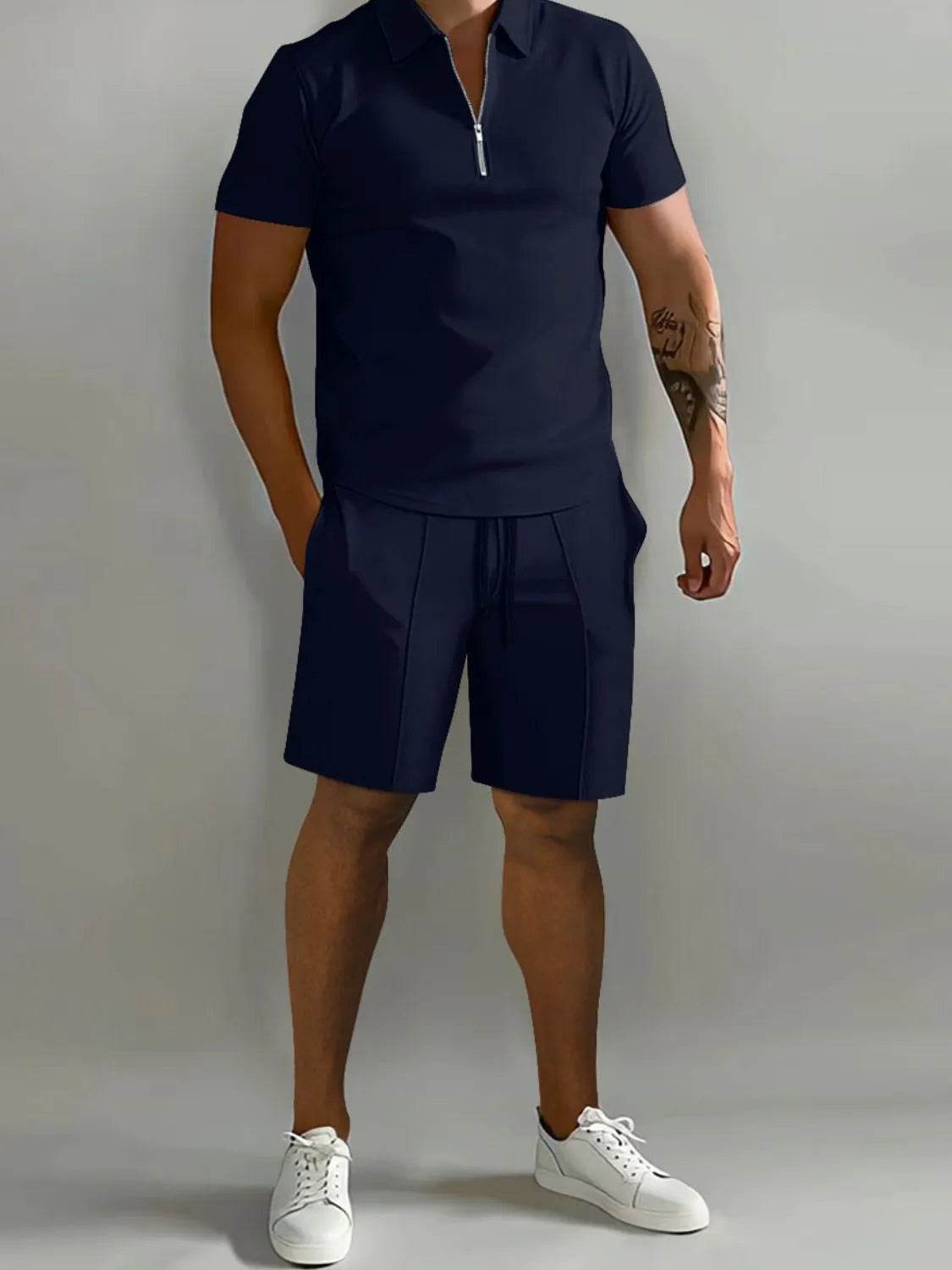 Men's Full Size Collared Neck Short Sleeve Top and Shorts Set Plus Size - Ultim8 Designs 4 U