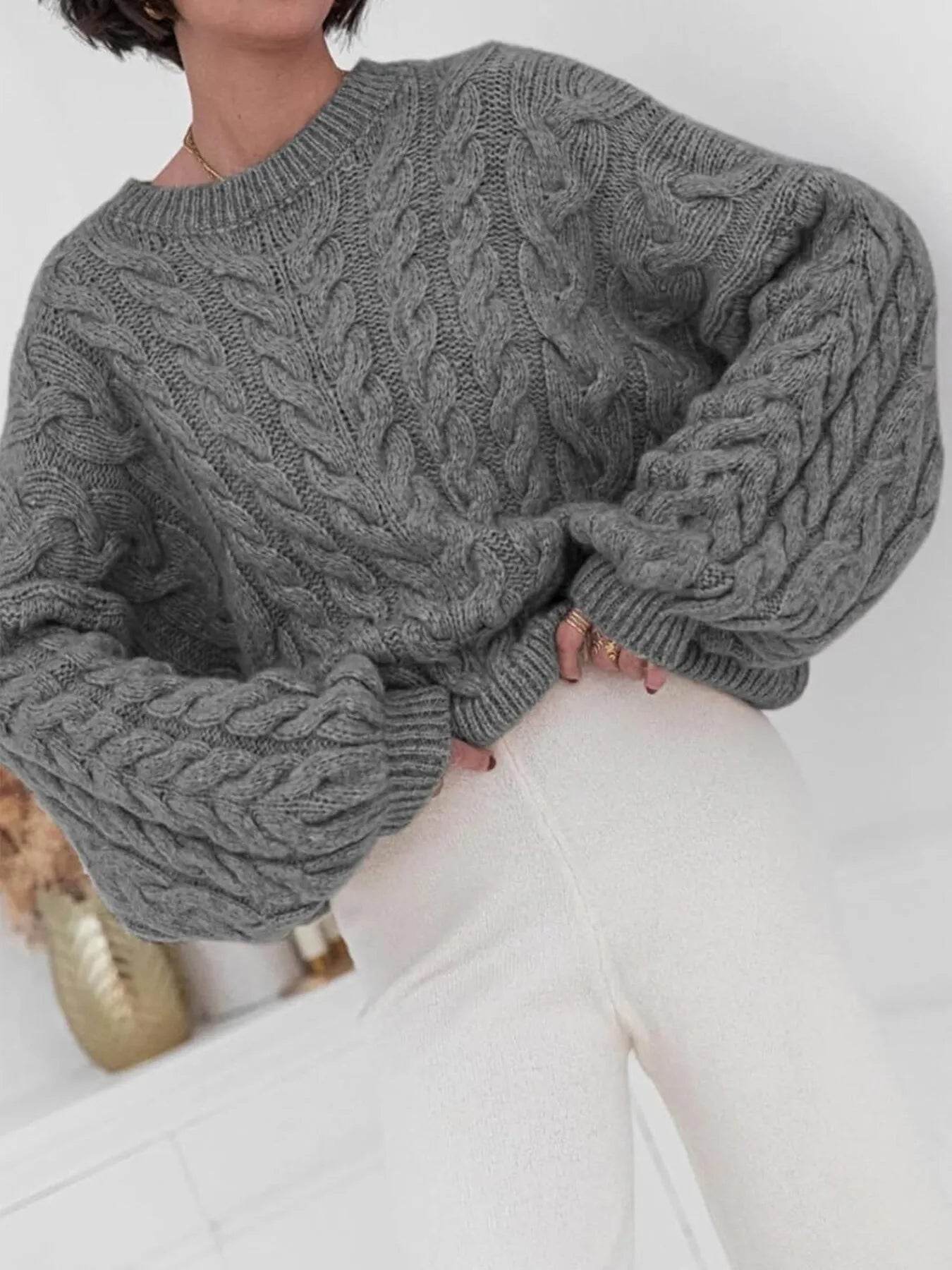 Cable Knit Long Sleeve Sweater - Ultim8 Designs 4 U