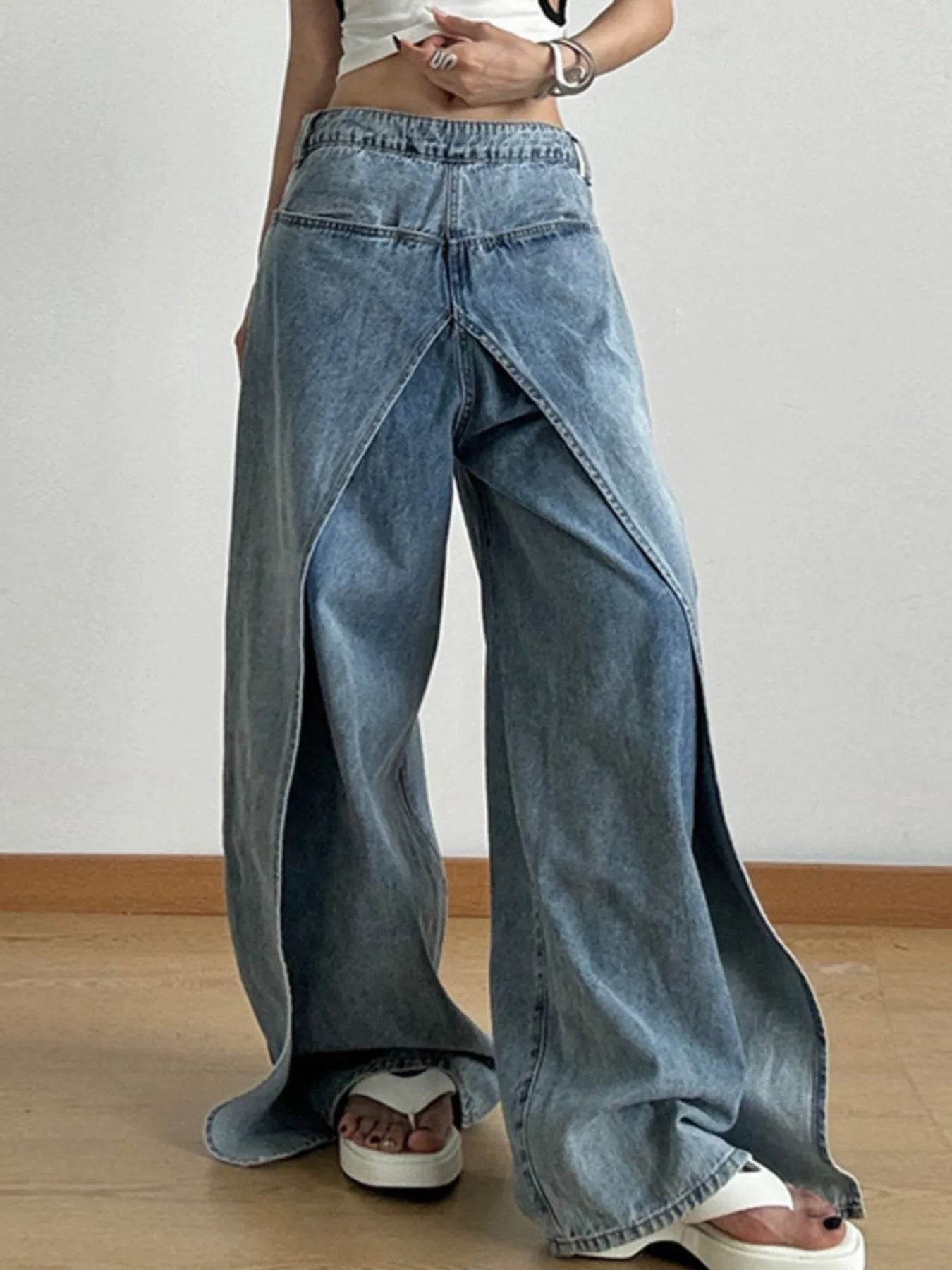 Wide Leg Wash Patchwork Jeans - Ultim8 Designs 4 U