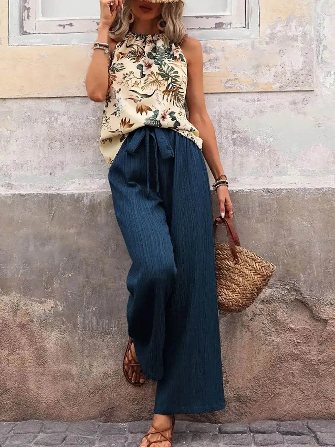 Printed Tank Top and Wide Leg Pants Set - Ultim8 Designs 4 U