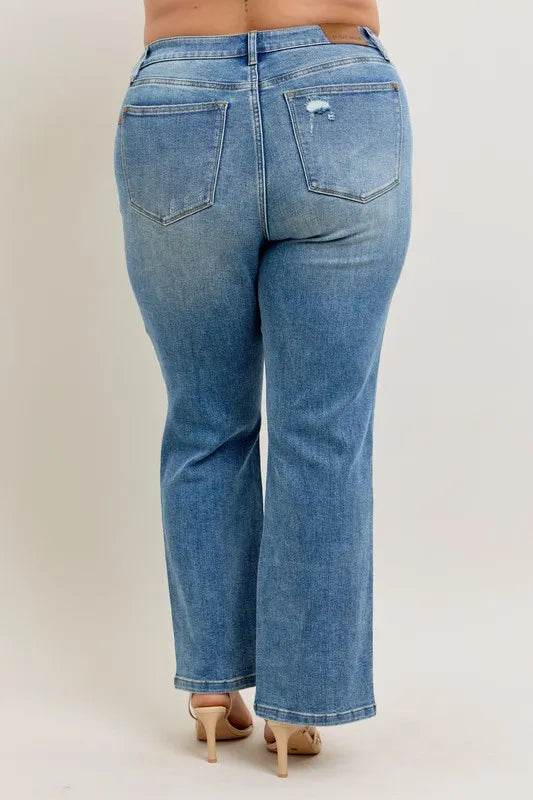 Judy Blue Full Size High Waist Vintage Wash Front Seam & Slit Straight Plus Size - Ultim8 Designs 4 U