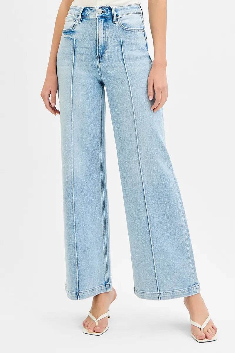 RISEN Full Size High Waist Wide Leg Pintuck Detailed Plus Size - Ultim8 Designs 4 U