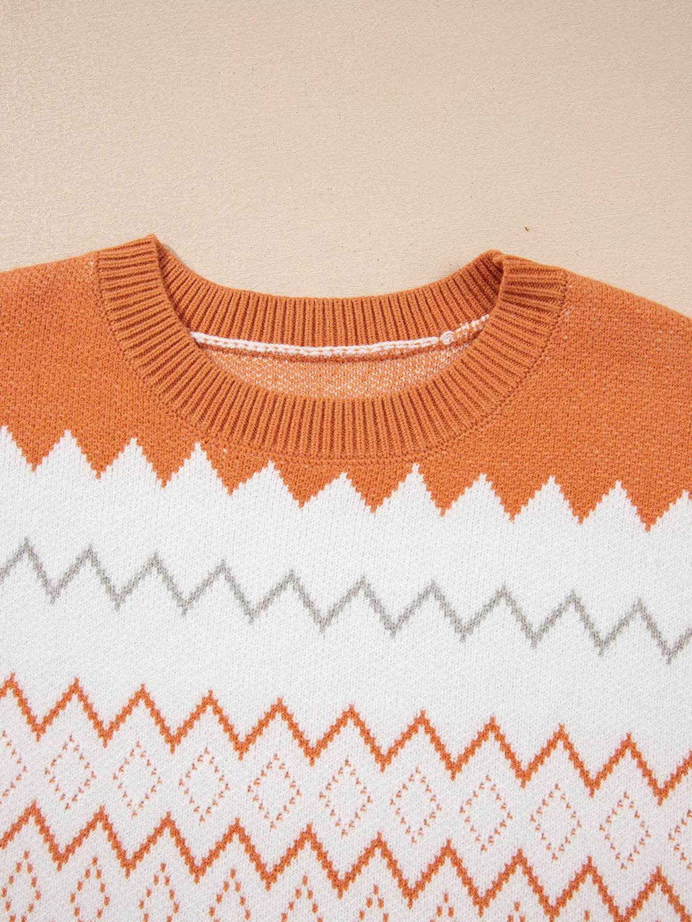 Zigzag Geometric Pattern Round Neck Sweater - Ultim8 Designs 4 U