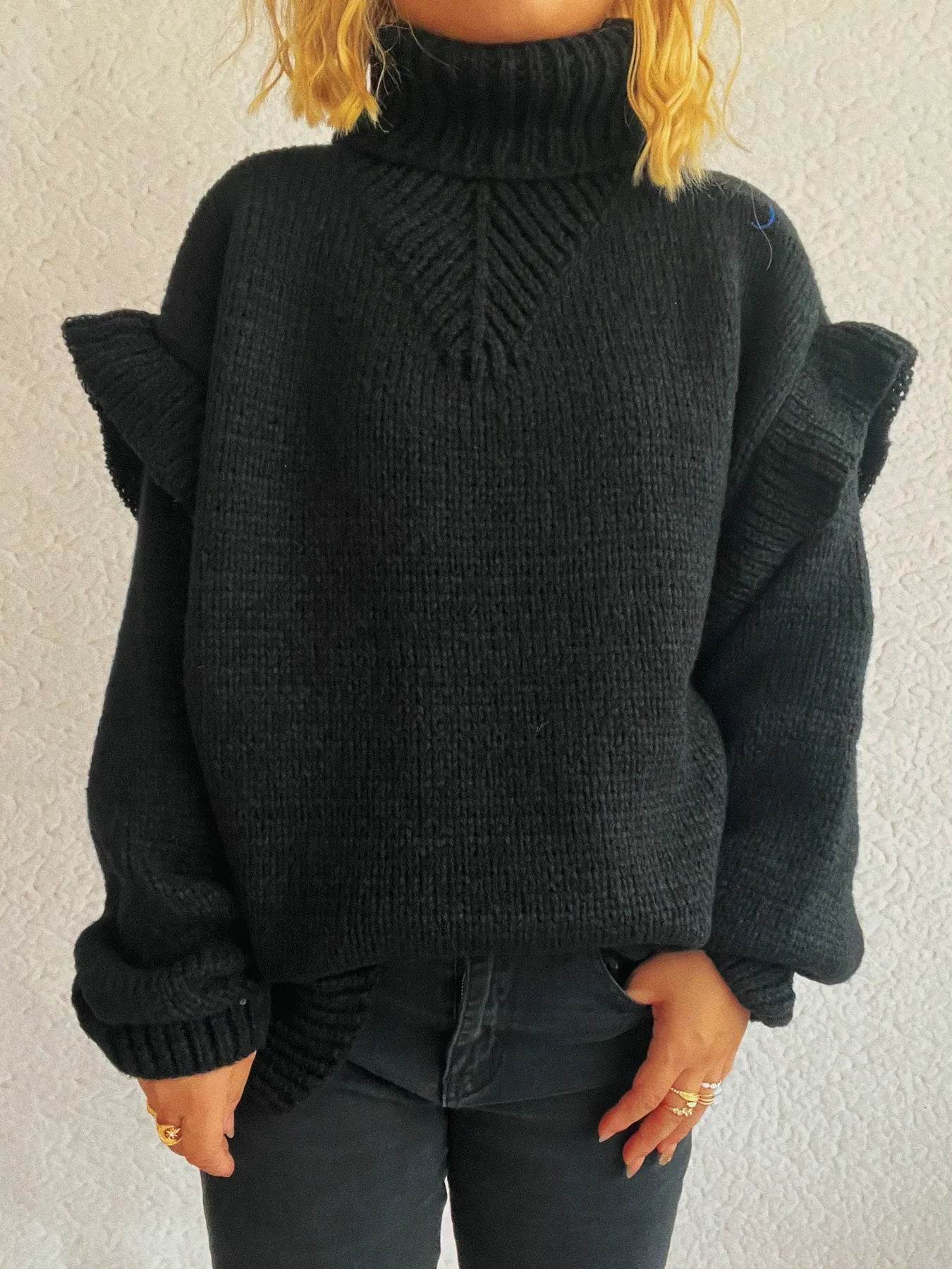 Ruffled Turtleneck Long Sleeve Sweater - Ultim8 Designs 4 U