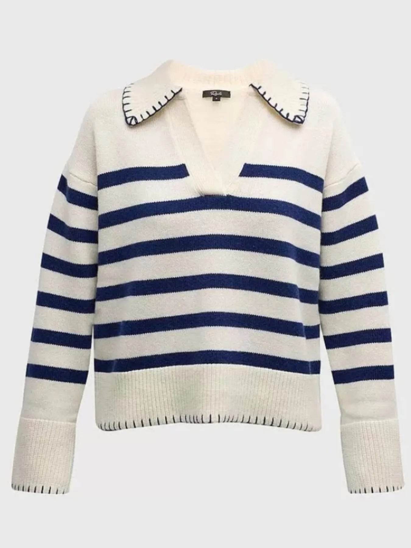 Striped Johnny Collar Sweater - Ultim8 Designs 4 U