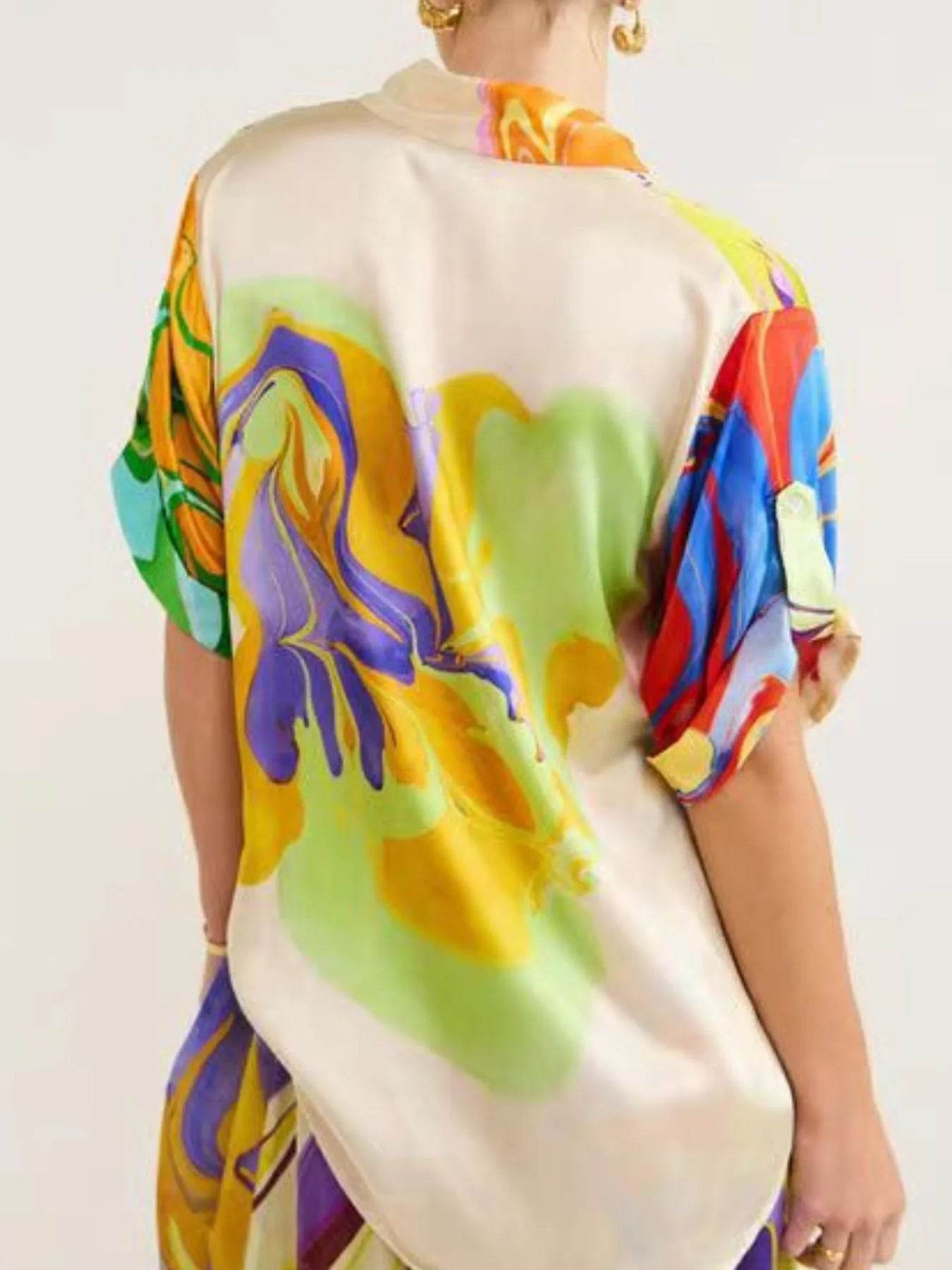 Printed Button Up Shirt and Skirt Set - Ultim8 Designs 4 U