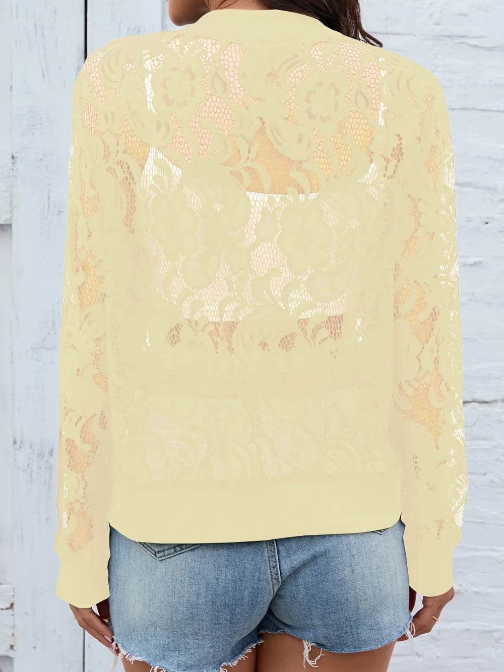 Sheer Lace Zip Up Long Sleeve Jacket - Ultim8 Designs 4 U