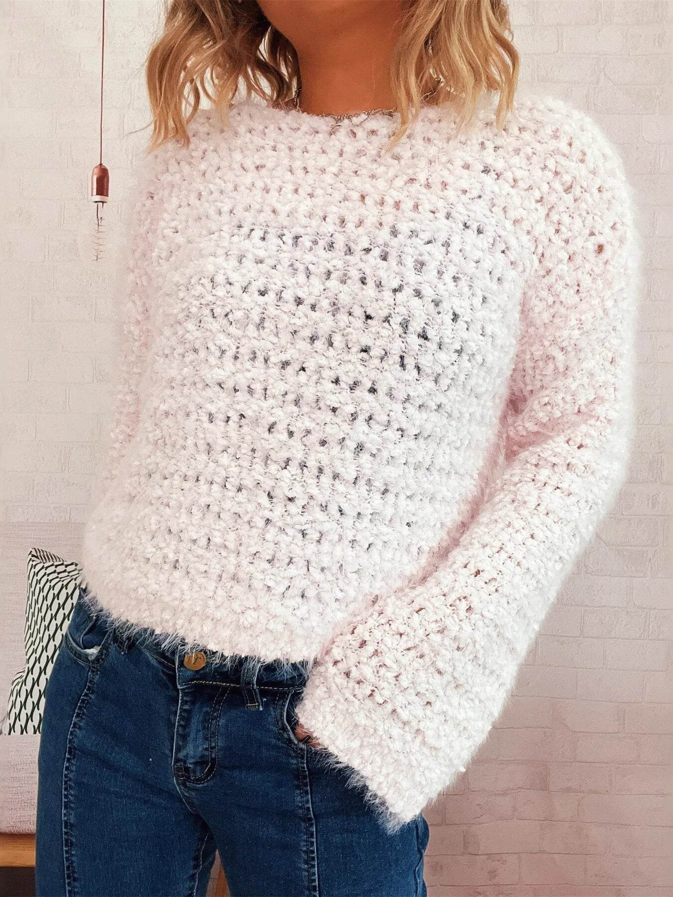 Crochet Round Neck Dropped Shoulder Sweater - Ultim8 Designs 4 U