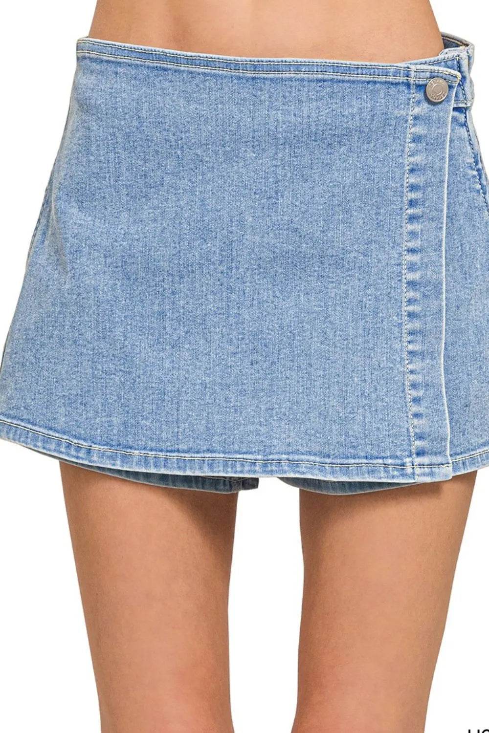 Zenana Wrap Front Skort Denim Shorts - Ultim8 Designs 4 U