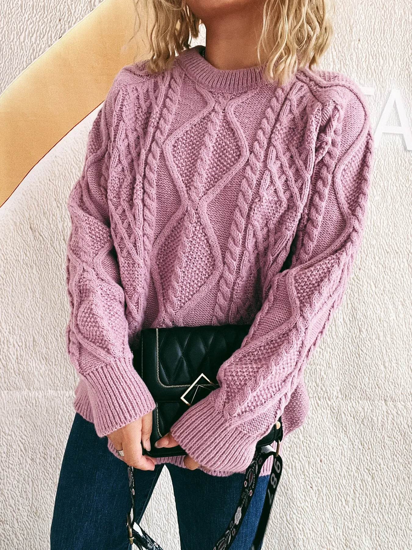 Cable Knit Long Sleeve Sweater - Ultim8 Designs 4 U