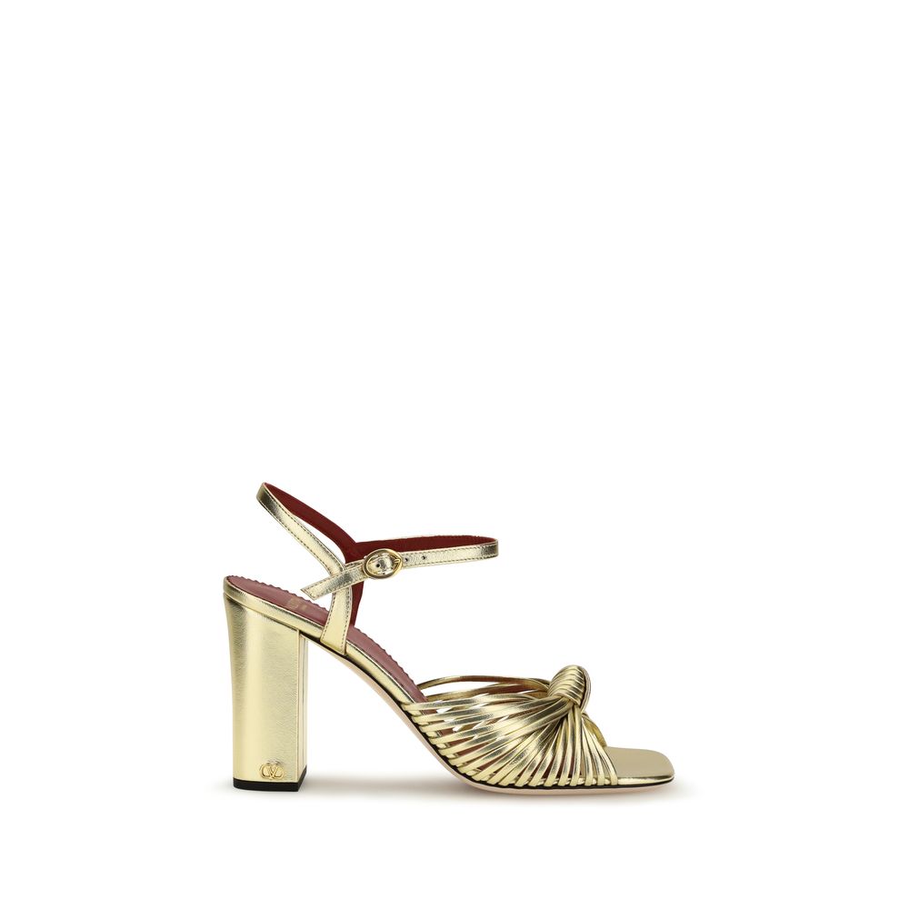 Valentino Garavani Gold Calf Leather Bos Taurus Platform Sandals