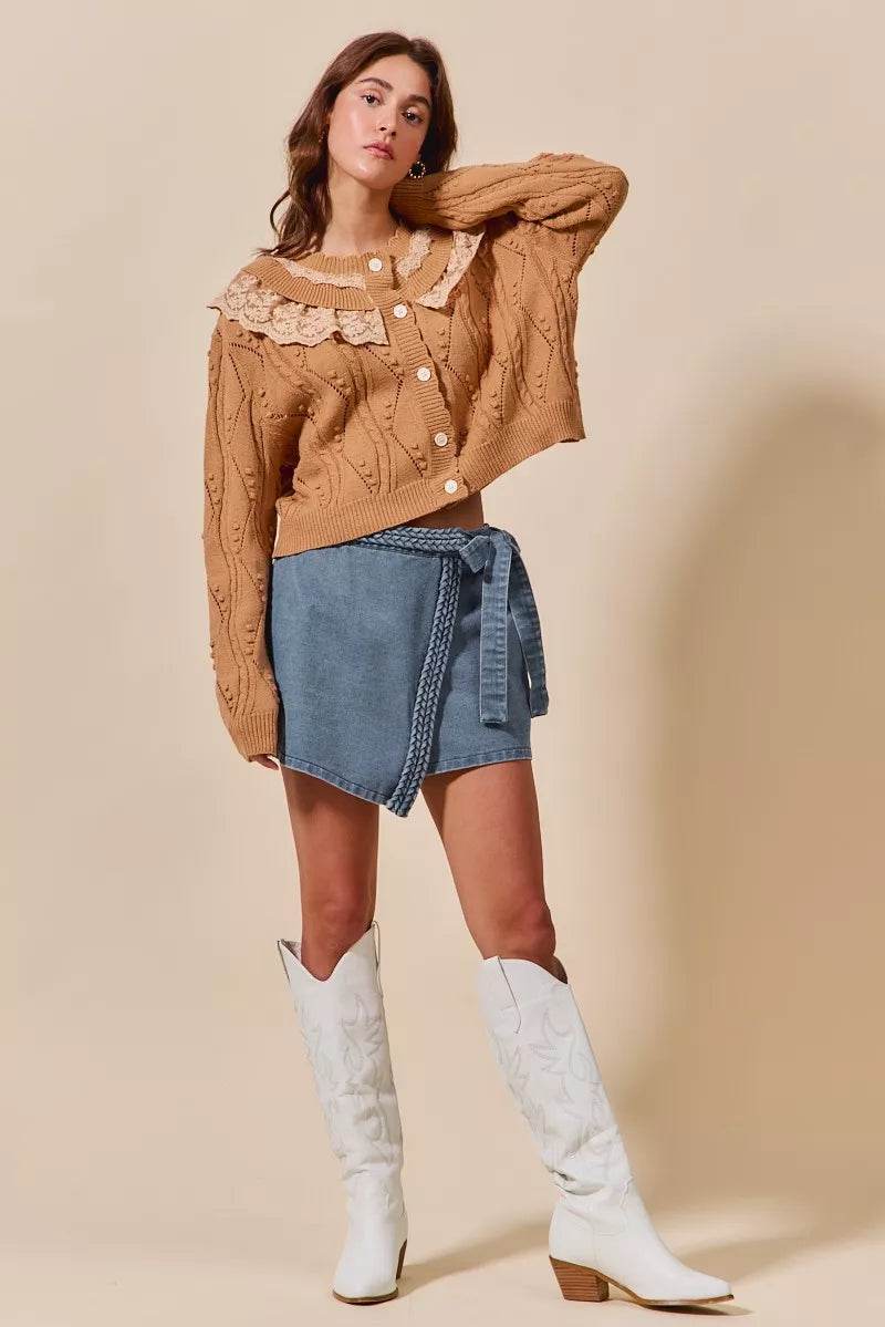 SO ME Wrap Braided Trimmed Denim Skort - Ultim8 Designs 4 U