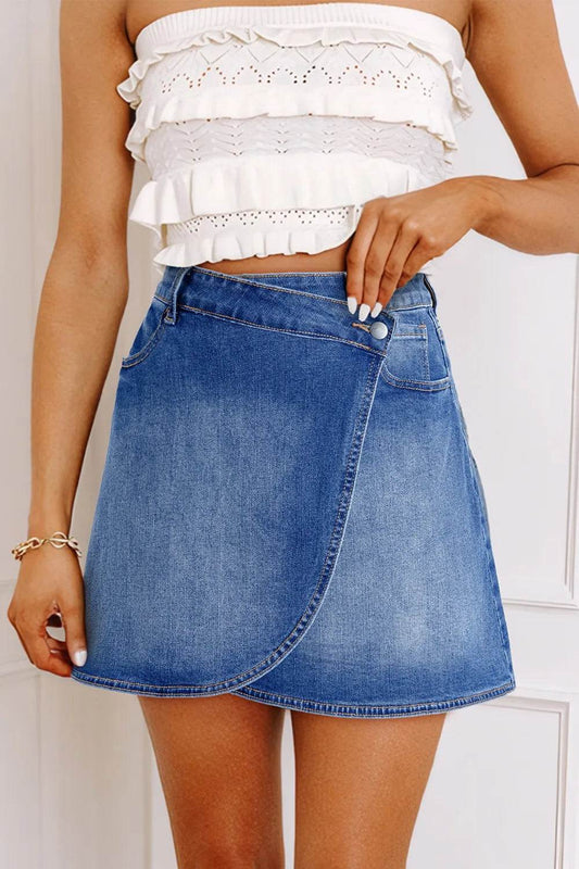 Wrapped Crossed Waist Denim Mini Skirt - Ultim8 Designs 4 U