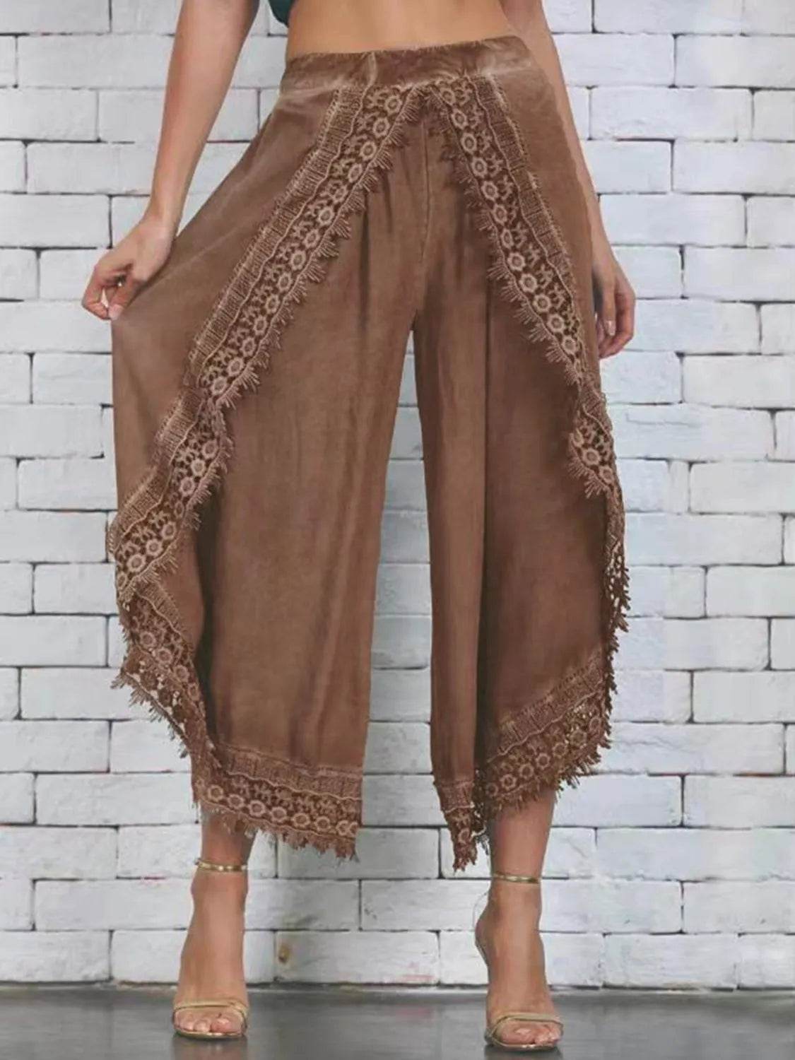 Full Size Lace Detail Wide Leg Pants Plus Size - Ultim8 Designs 4 U
