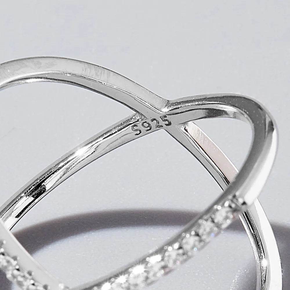 X Shape Inlaid Zircon 925 Sterling Silver Ring - Ultim8 Designs 4 U