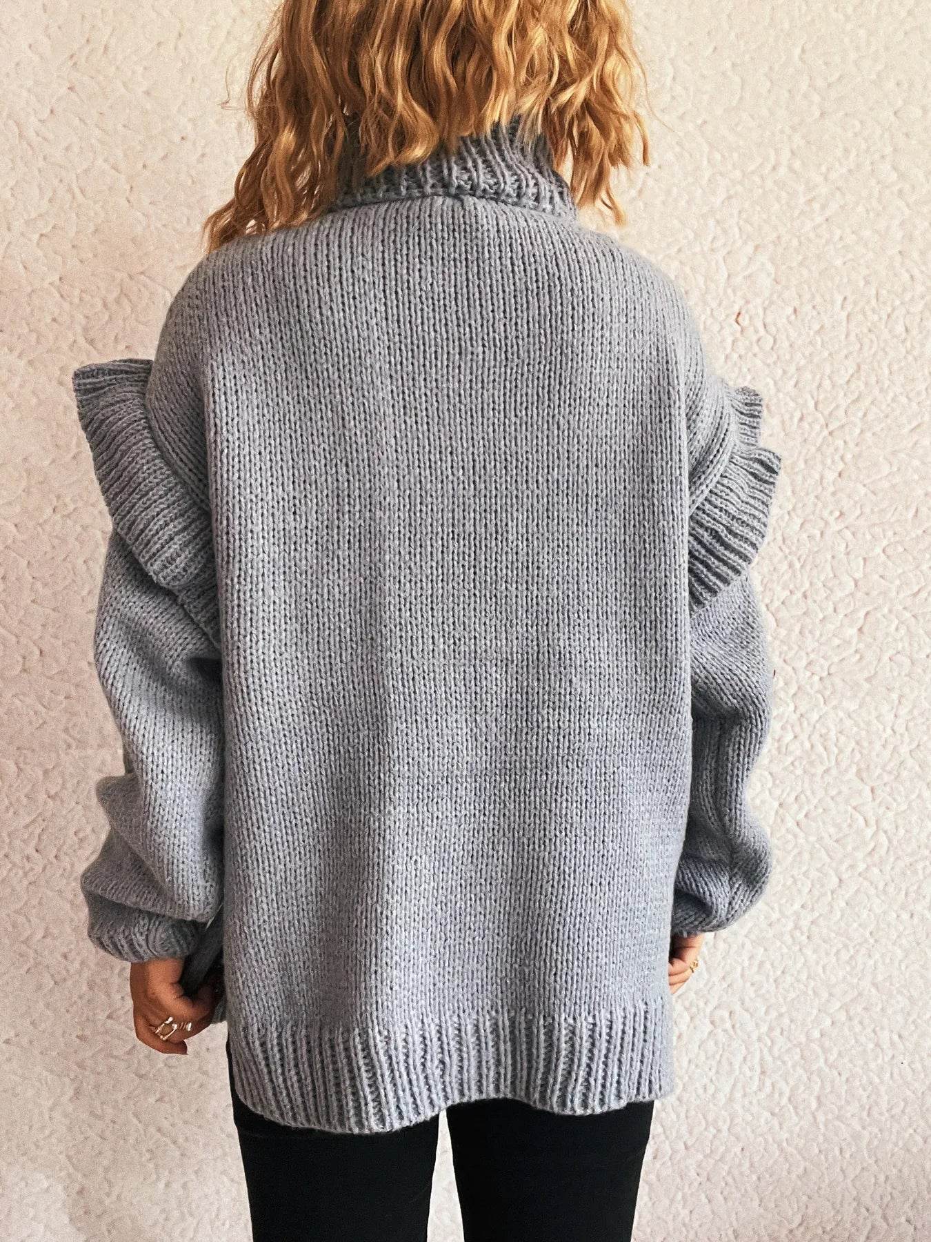 Ruffled Turtleneck Long Sleeve Sweater - Ultim8 Designs 4 U