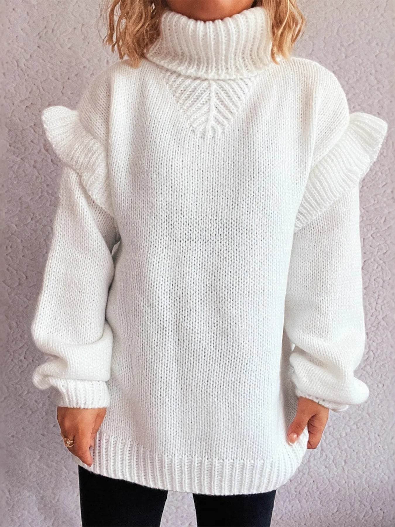 Ruffled Turtleneck Long Sleeve Sweater - Ultim8 Designs 4 U