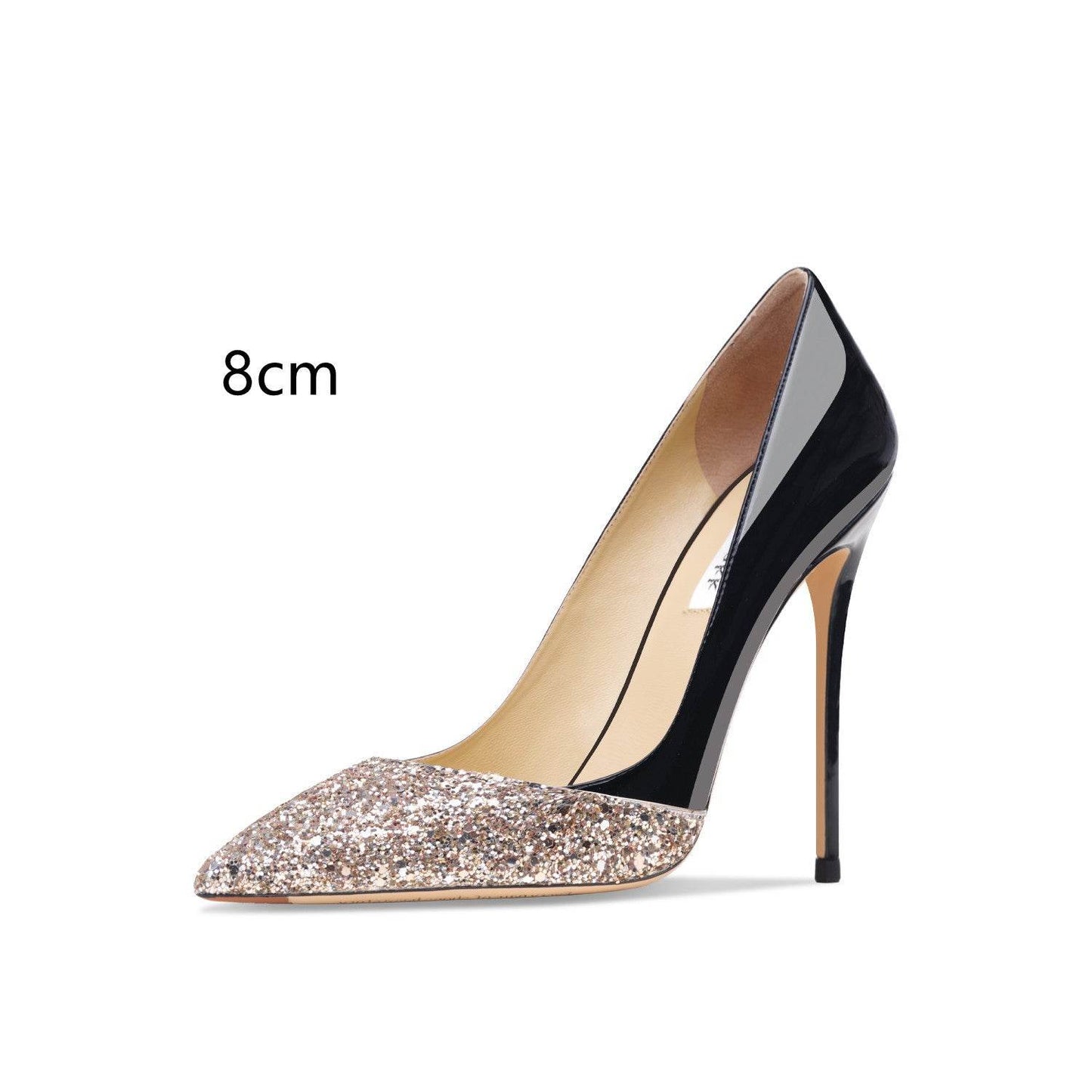 Women's Leather Stitching Gold Sequins High Heels - Ultim8 Designs 4 U