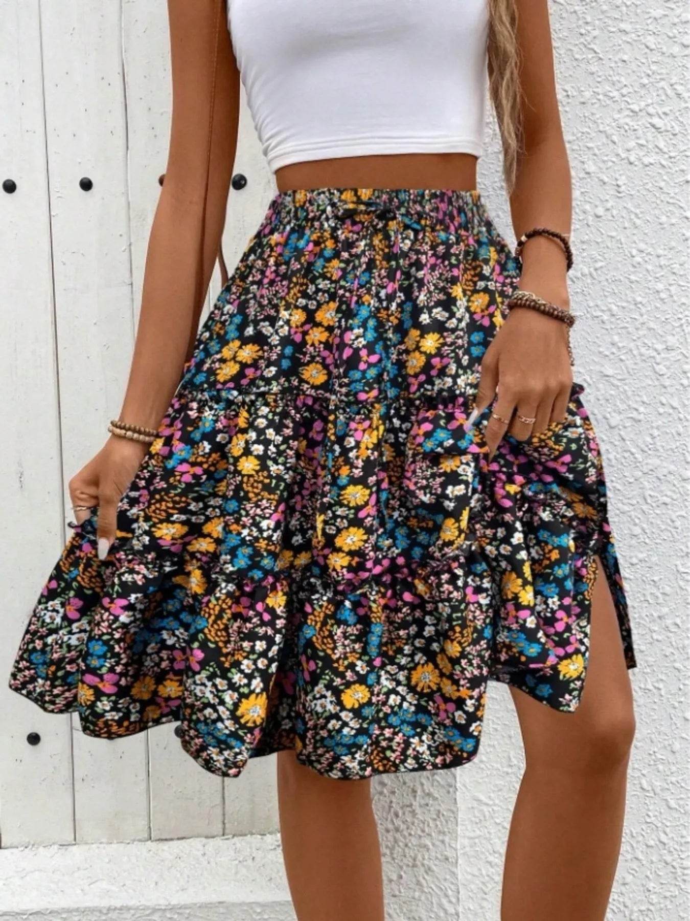 Floral Print Midi Skirt - Ultim8 Designs 4 U