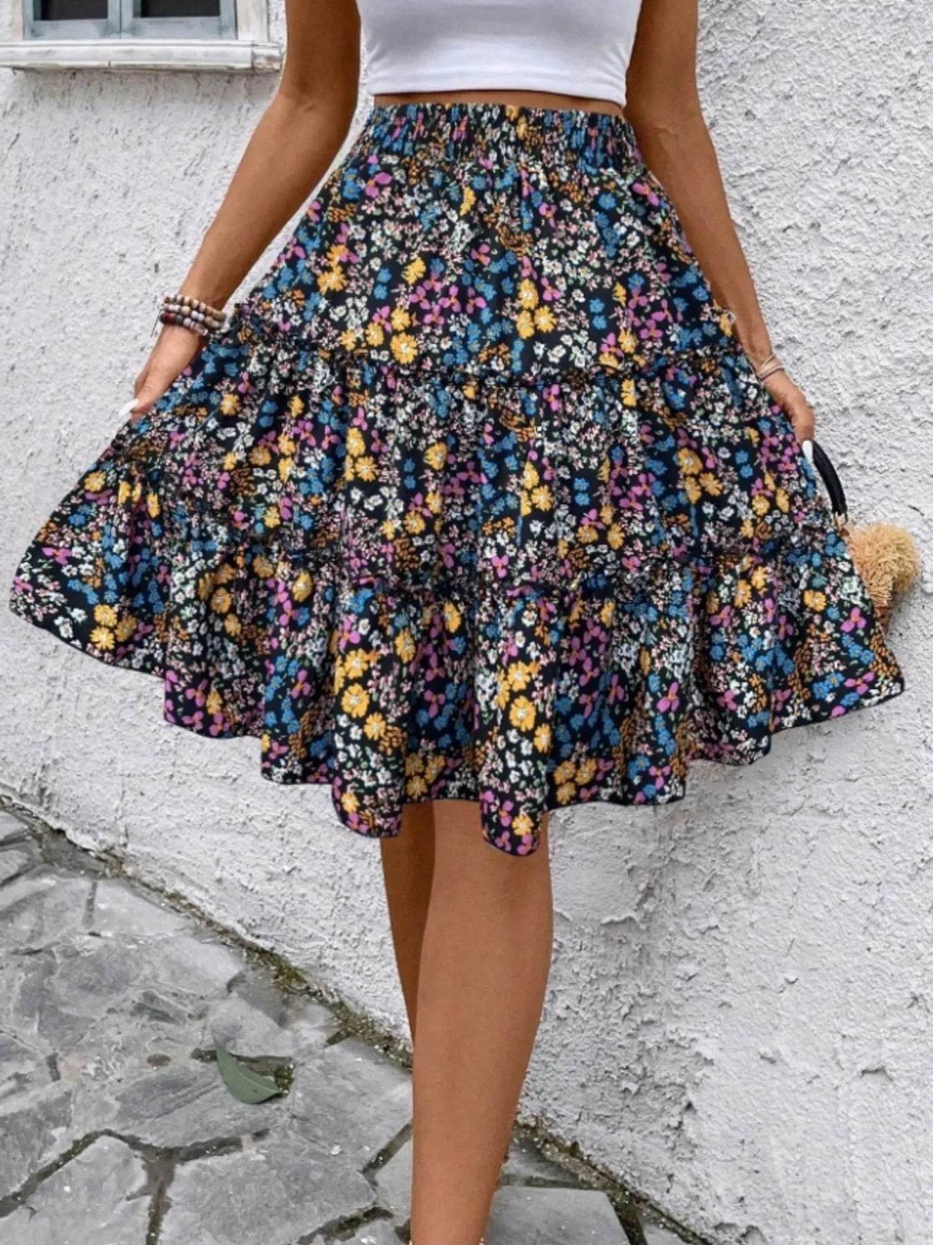 Floral Print Midi Skirt - Ultim8 Designs 4 U