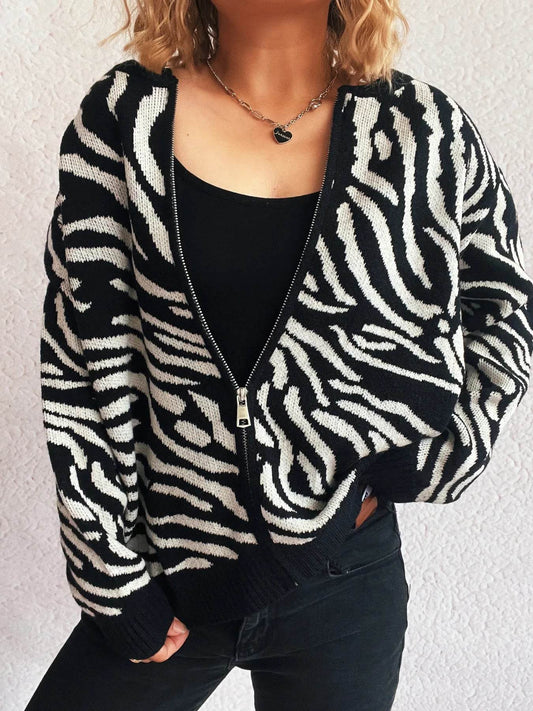 Zebra Print Zip Up Cardigan - Ultim8 Designs 4 U