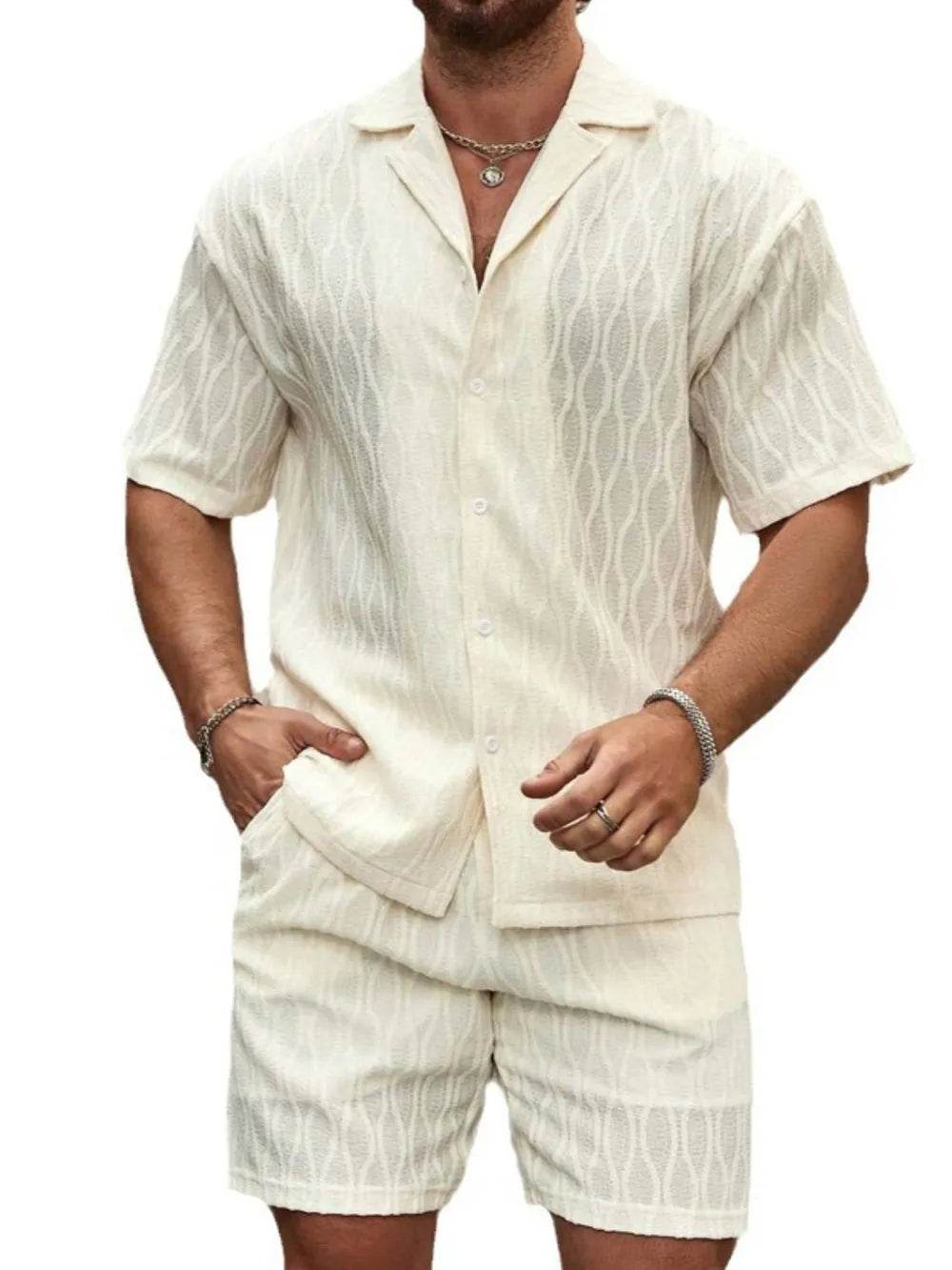 Men's Plus Size Collared Neck Short Sleeve Top and Shorts Set - Ultim8 Designs 4 U