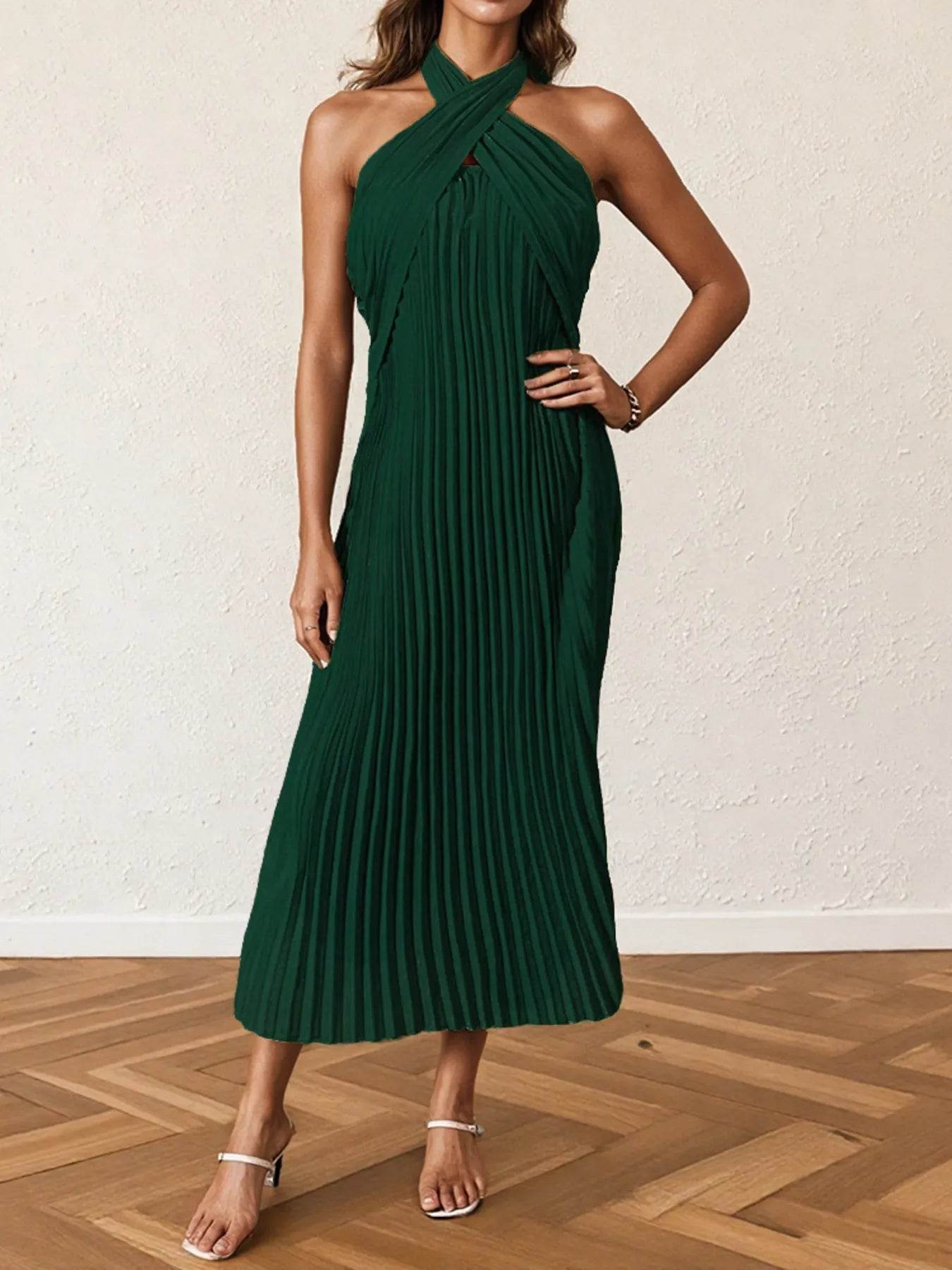 Pleated Halter Neck Midi Dress - Ultim8 Designs 4 U
