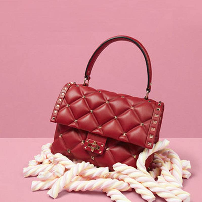 New Soft Leather Rivet Diamond Handbag - Ultim8 Designs 4 U
